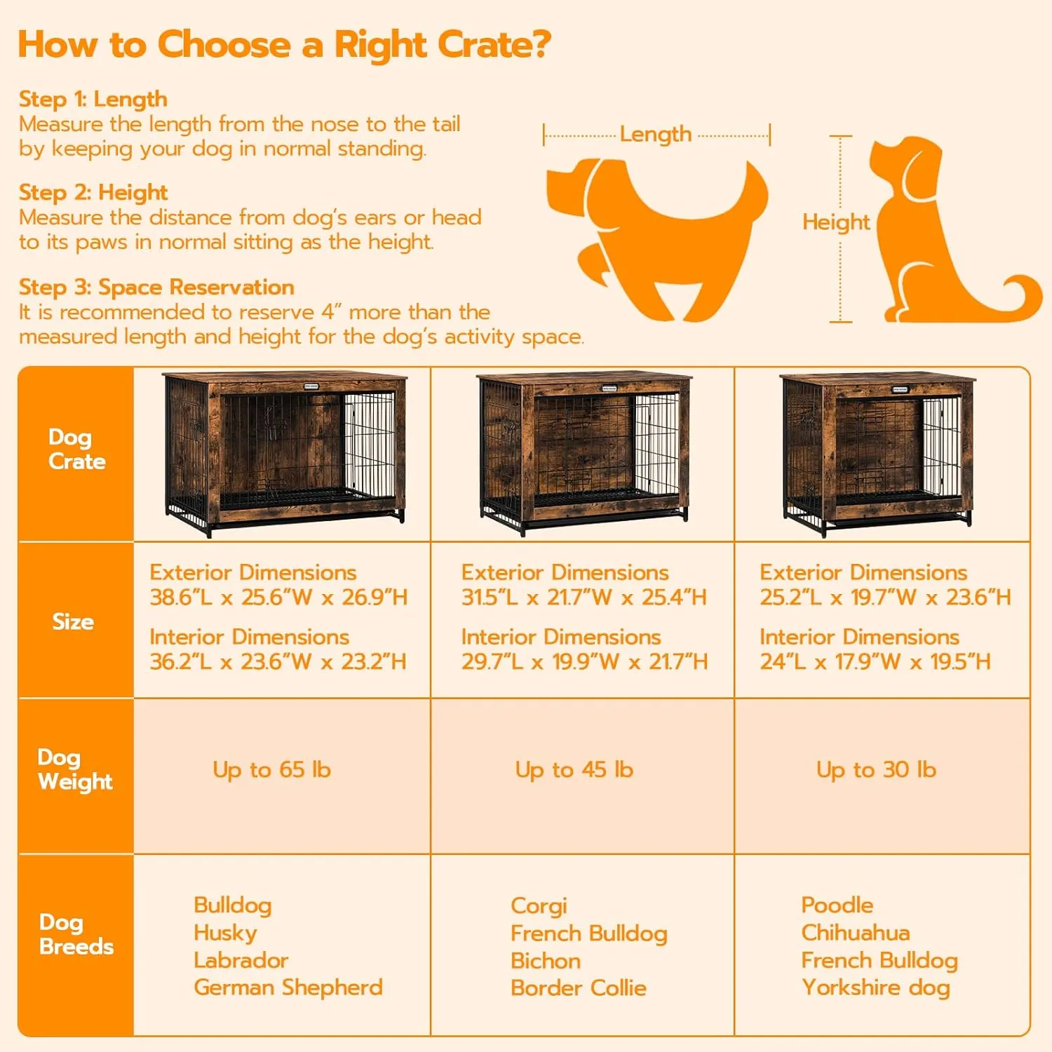 Dog Crate Furniture, 25.5" Small Dog Kennel Indoor, Wooden Cage with Pull-Out Tray, Double Doors Pet House Side End Table for Small/Medium Dogs, Rustic Brown BF642GW03G1