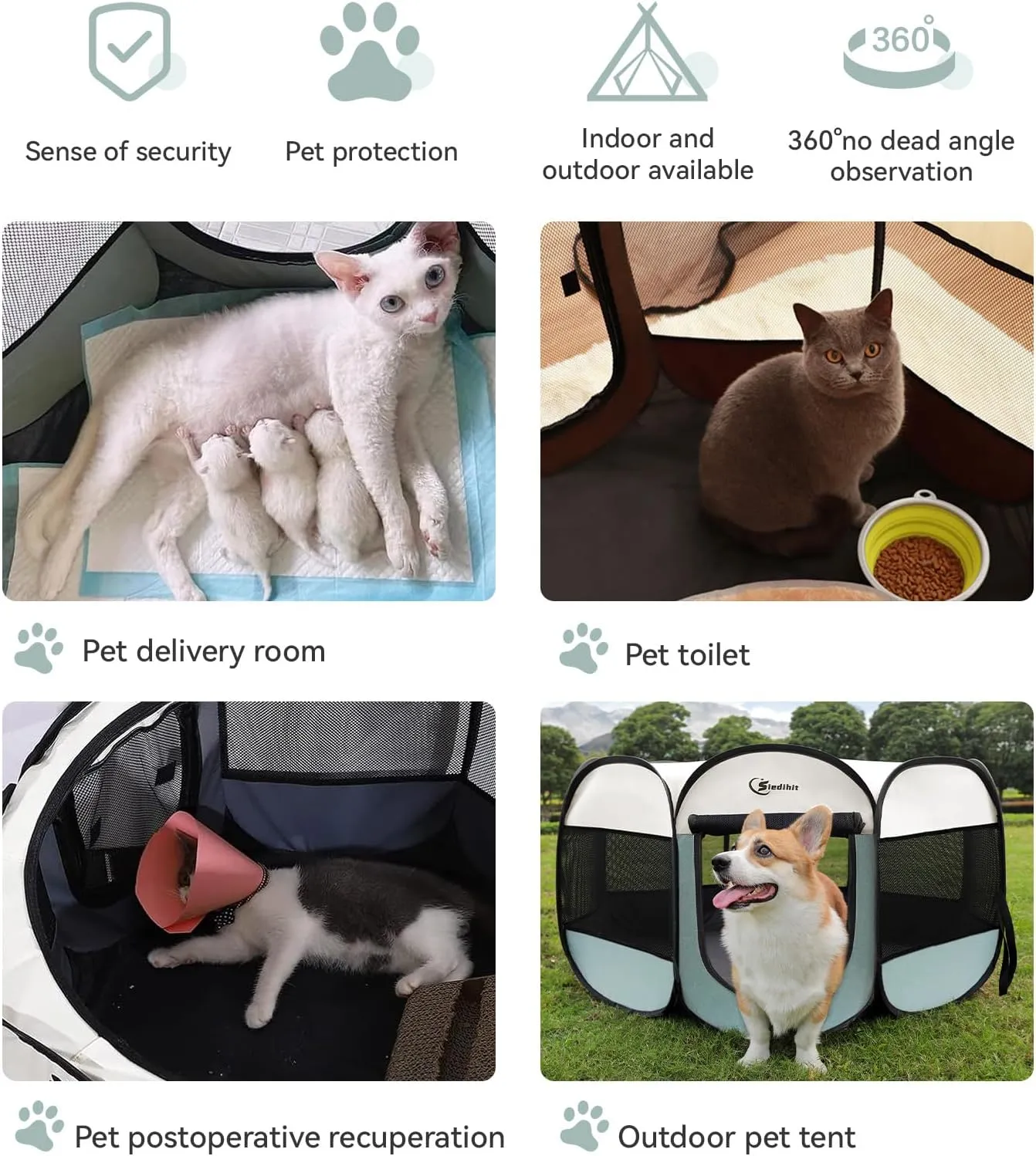 Dog Playpen with 2 Washable Pee Pad, Puppy Pet Cat Playpen Small AnimalsTent Crate Indoor/Outdoor, Portable Pop Up Kennel with Carrying Case(Grey with 2 Pads, Small (29" x 29" x 17"))