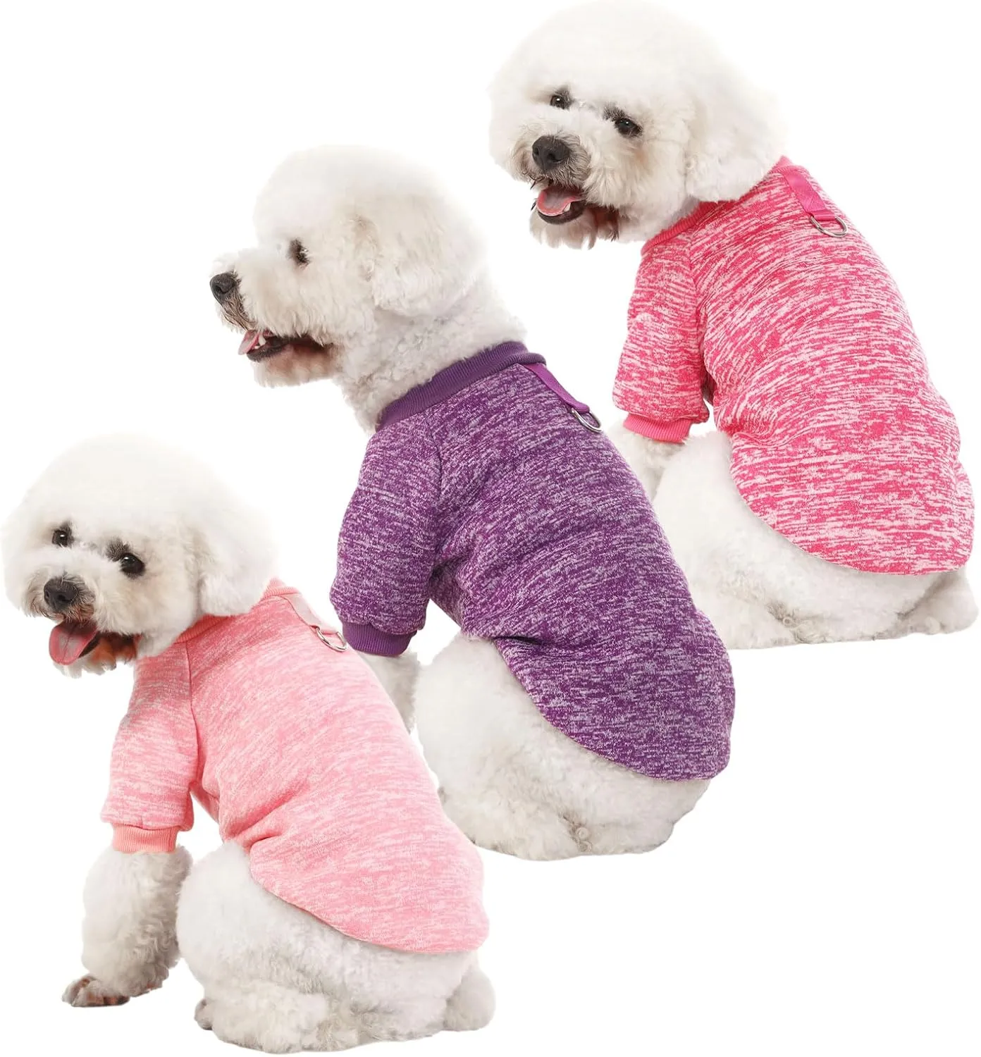 Dog Sweater, Dog Sweaters for Small Dogs, 2, 3 Pack Warm Soft Pet Clothes for Puppy, Medium Large Cat, Dogs Girl or Boy, Dog Shirt for Winter Christmas (Buckle Pink Purple HotPink, Small)
