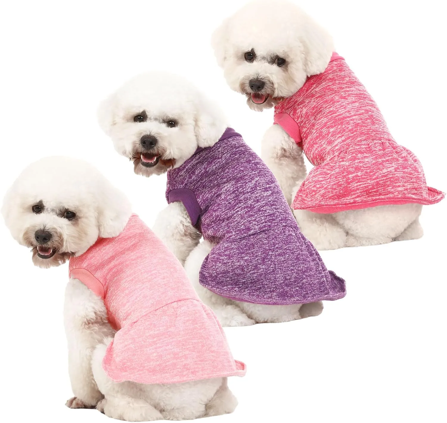 Dog Sweater, Dog Sweaters for Small Dogs, 2, 3 Pack Warm Soft Pet Clothes for Puppy, Medium Large Cat, Dogs Girl or Boy, Dog Shirt for Winter Christmas (Dress Pink Purple HotPink, XX-Small)