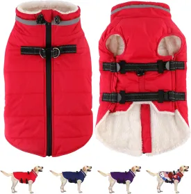Dogcheer Dog Winter Coat with Harness - Waterproof Adjustable Jacket with Zipper, Christmas Snow Fleece Sweater for Small to Large Dogs - Red XS