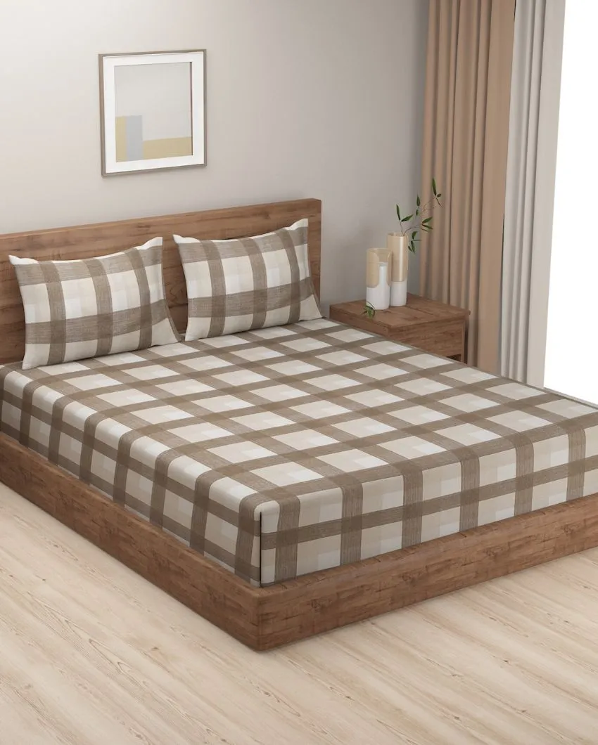 Elke Cotton Fitted Double Bedsheet with 2 Pillow Covers | Multiple Colors | Double Fitted Size | 72 x 78 Inches