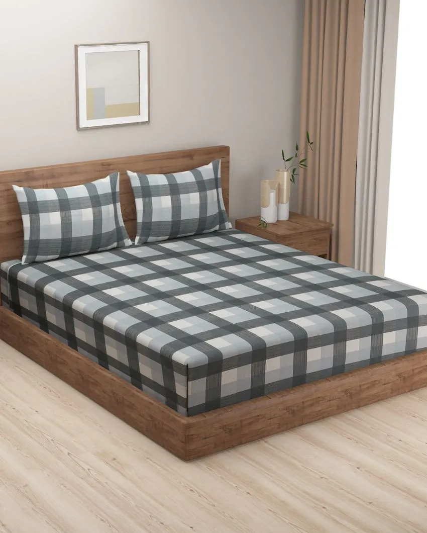 Elke Cotton Fitted Double Bedsheet with 2 Pillow Covers | Multiple Colors | Double Fitted Size | 72 x 78 Inches