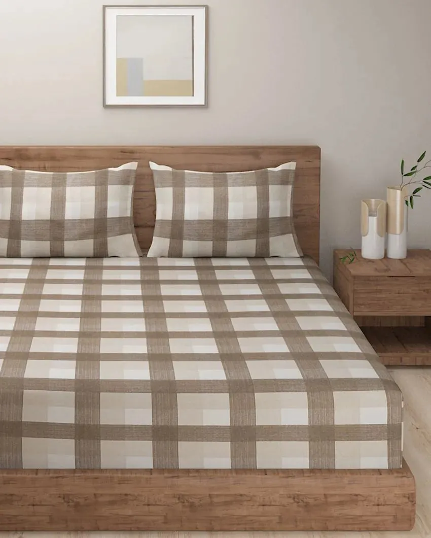 Elke Cotton Fitted Double Bedsheet with 2 Pillow Covers | Multiple Colors | Double Fitted Size | 72 x 78 Inches