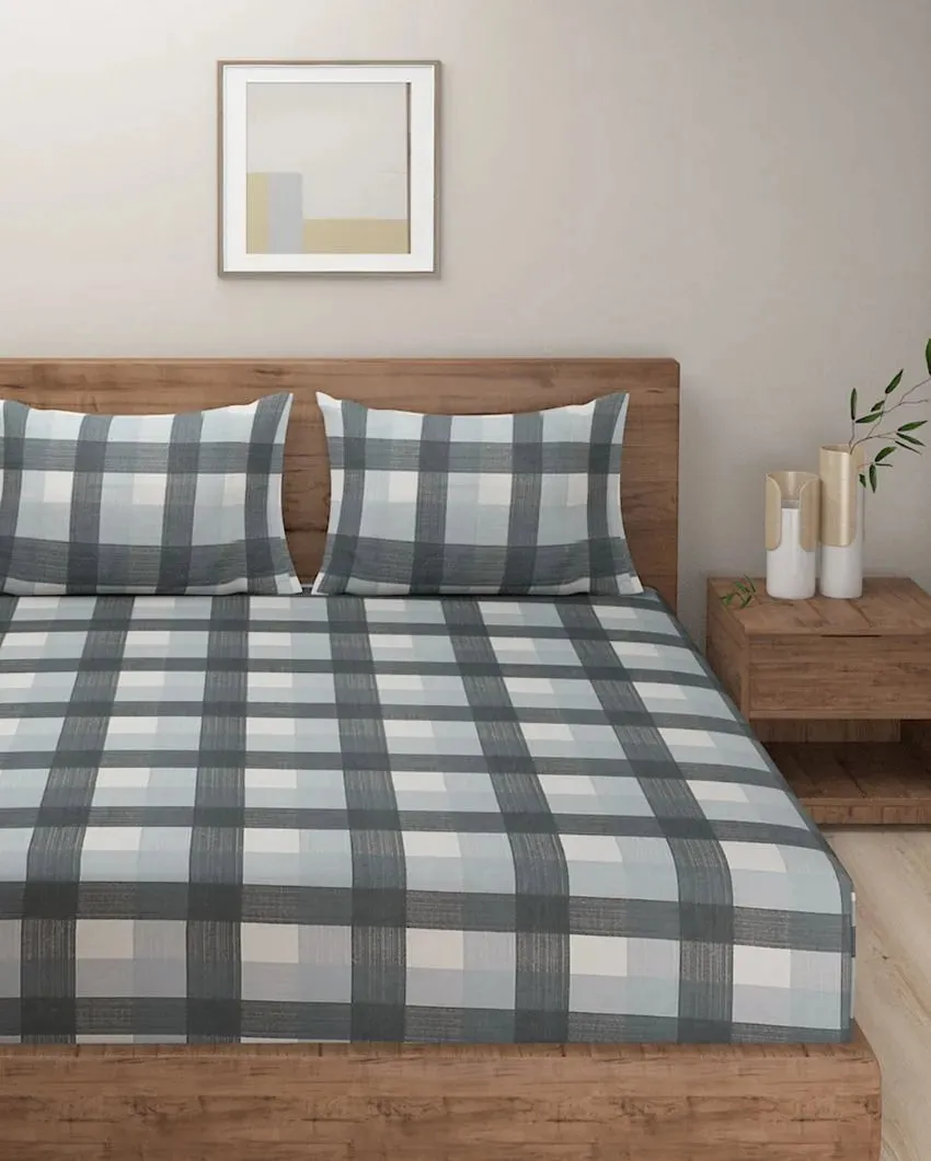 Elke Cotton Fitted Double Bedsheet with 2 Pillow Covers | Multiple Colors | Double Fitted Size | 72 x 78 Inches