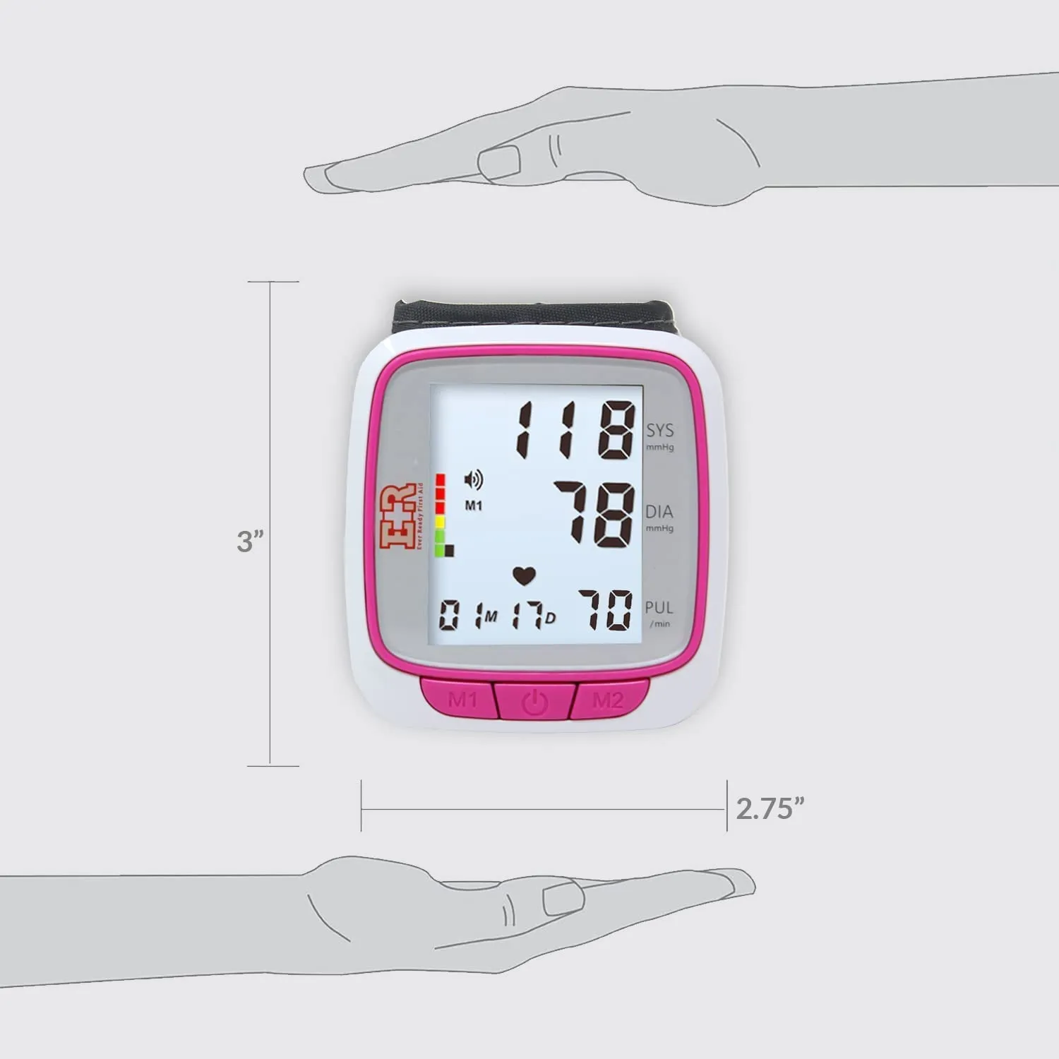 Ever Ready First Aid Fully Automatic Blood Pressure Wrist Cuff Wearable Monitor - Batteries Included