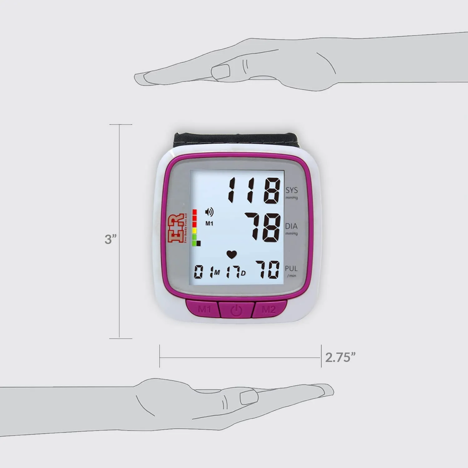 Ever Ready First Aid Fully Automatic Blood Pressure Wrist Cuff Wearable Monitor - Batteries Included