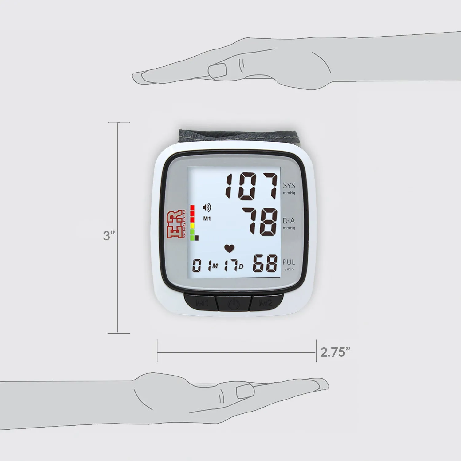 Ever Ready First Aid Fully Automatic Blood Pressure Wrist Cuff Wearable Monitor - Batteries Included