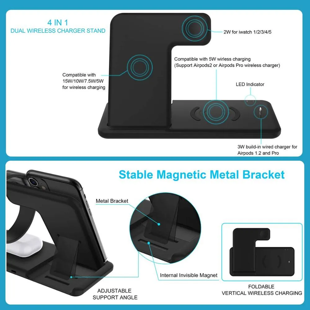 Fast Wireless iPhone Apple Watch 4 in 1 Foldable Charging Dock Station