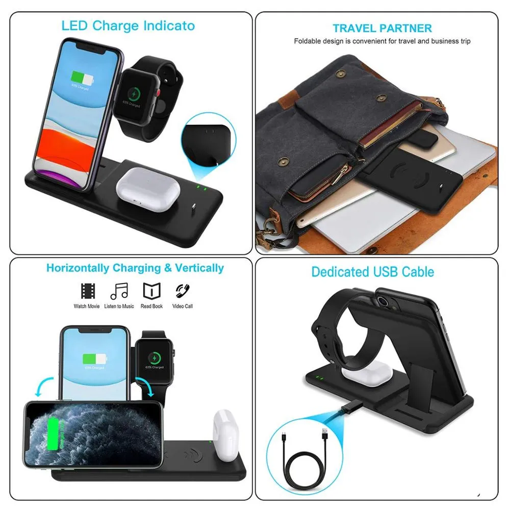 Fast Wireless iPhone Apple Watch 4 in 1 Foldable Charging Dock Station