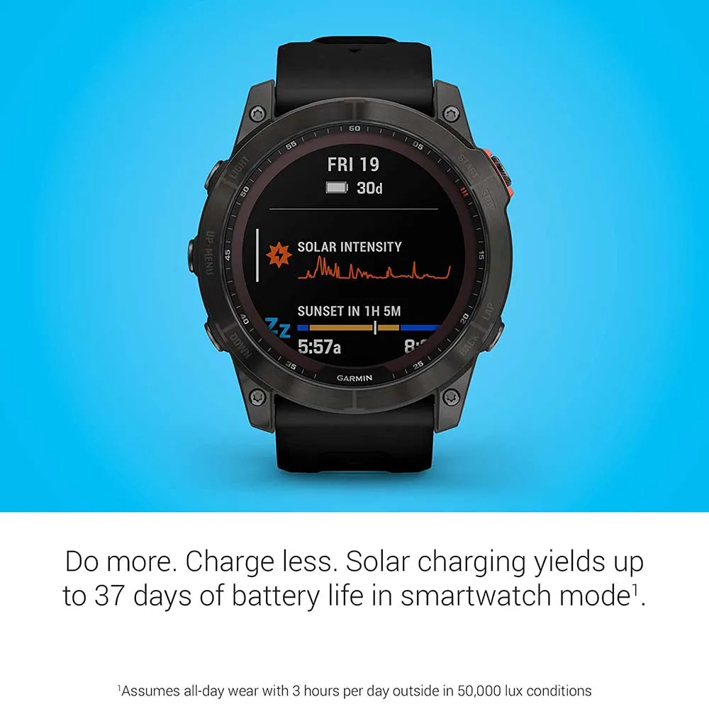 Garmin fenix 7X Solar Edition Slate Gray with Black Band Solar GPS Touchscreen Health Wellness Features Smart Watch - 010-02541-00