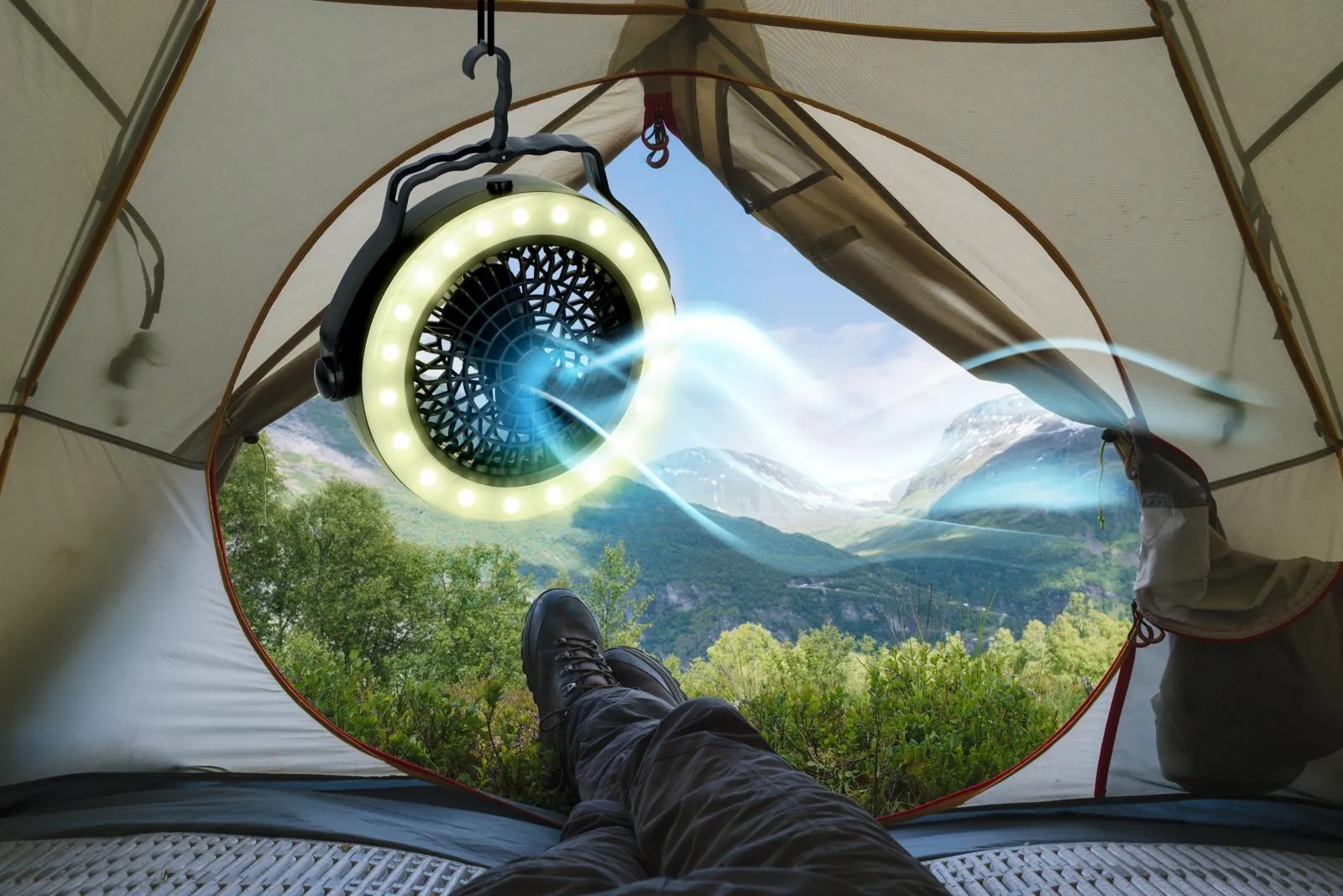 Grundig 2-in-1 Hanging Camping Light & Fan | 12 LEDs