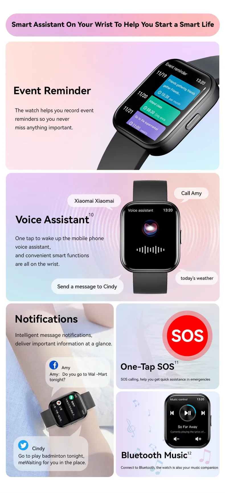 GTS-5 Bluetooth Watch for Android & IOS (5 Colors) – Watch to Make Calls & Send Texts – Fitness Tracker: 100 Sport Modes / Step Counter