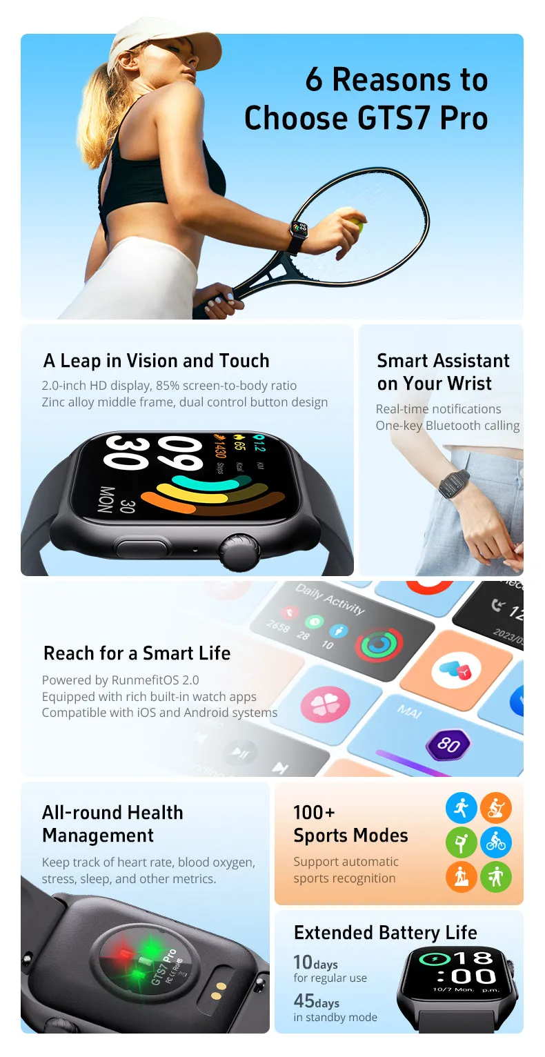 GTS7-Pro Women’s &amp; IOS – 2” HD Touch Screen – Built-in Bluetooth, GPS &amp; Alexa Technology – IP67 Waterproof – Health &amp; Fitness Tracker: 100 Sport Modes – 5 Color Smartwatch Straps – (Rose Gold)