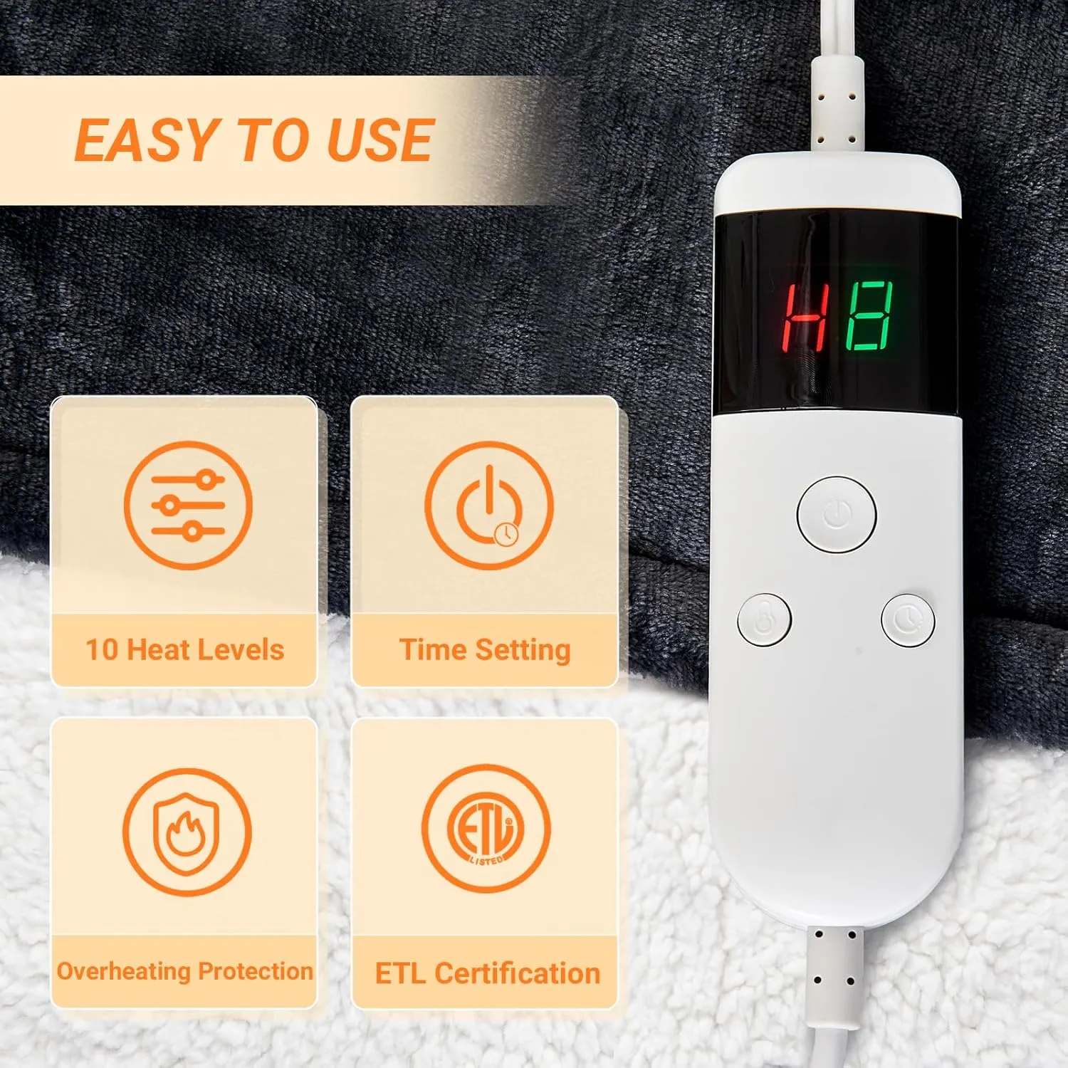 Heated Blanket Electric Throw, Heating Blanket with 8 Hours Auto Off 10 Fast Heating Levels Machine Washable, Soft Warm Sherpa Fleece Heated Blanket (Fleece-Dark Gary, Throw)
