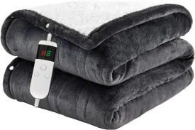 Heated Blanket Electric Throw, Heating Blanket with 8 Hours Auto Off 10 Fast Heating Levels Machine Washable, Soft Warm Sherpa Fleece Heated Blanket (Fleece-Dark Gary, Throw)
