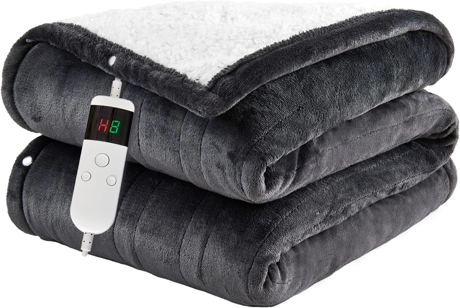 Heated Blanket Electric Throw, Heating Blanket with 8 Hours Auto Off 10 Fast Heating Levels Machine Washable, Soft Warm Sherpa Fleece Heated Blanket (Fleece-Dark Gary, Throw)