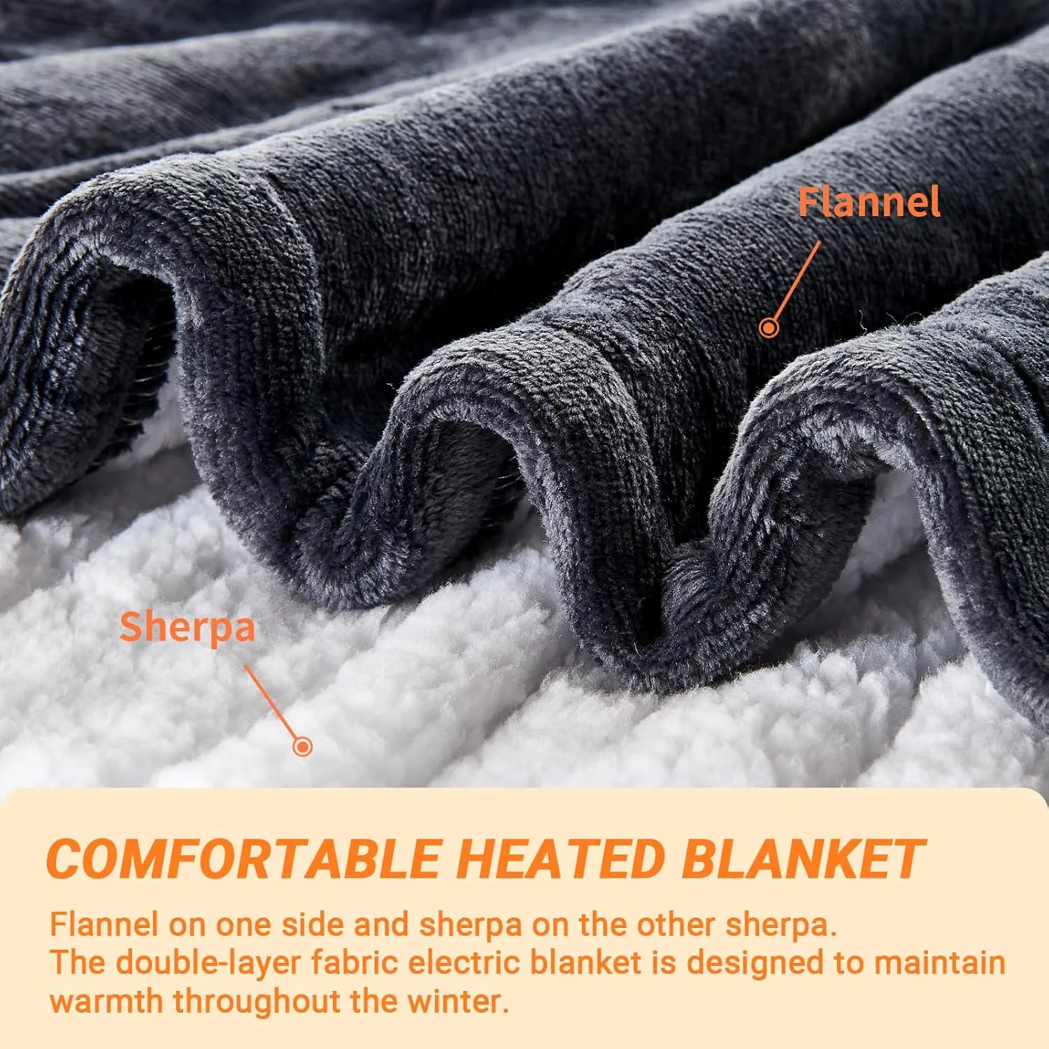 Heated Blanket Electric Throw, Heating Blanket with 8 Hours Auto Off 10 Fast Heating Levels Machine Washable, Soft Warm Sherpa Fleece Heated Blanket (Fleece-Dark Gary, Throw)