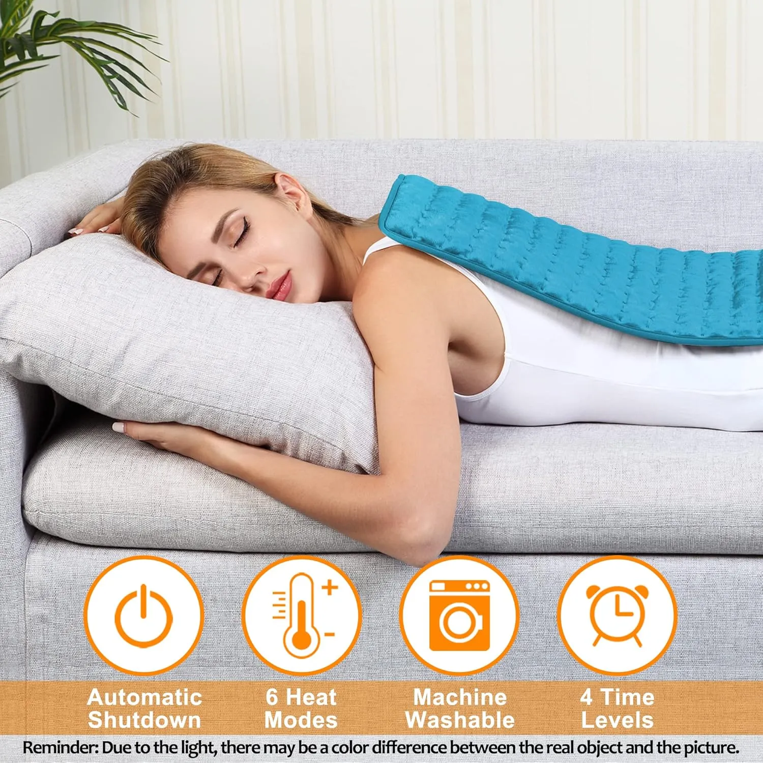 Heating pad Electric Heat Pad for Back Pain and Cramps Relax - Electric Heat Pad with 6 Heat Settings -Auto Shut Off (Blue, 24x12)