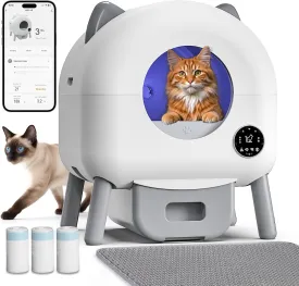 Himix Cat Litter Box Robot, Automatic Self Cleaning Cat Litter Box with APP Control and Odor Removal for Multiple Cats, 95L Large Smart Litter Boxes with 60 Trash Bags and 1 Mat