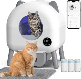 HIMIX Self Cleaning Cat Litter Box, Automatic Cat Litter Box Robot Self-Cleaning with APP Control and Odor Removal for Multiple Cats, 80L   20L Large Smart Litter Boxes with 60 Trash Bags and 1 Mat