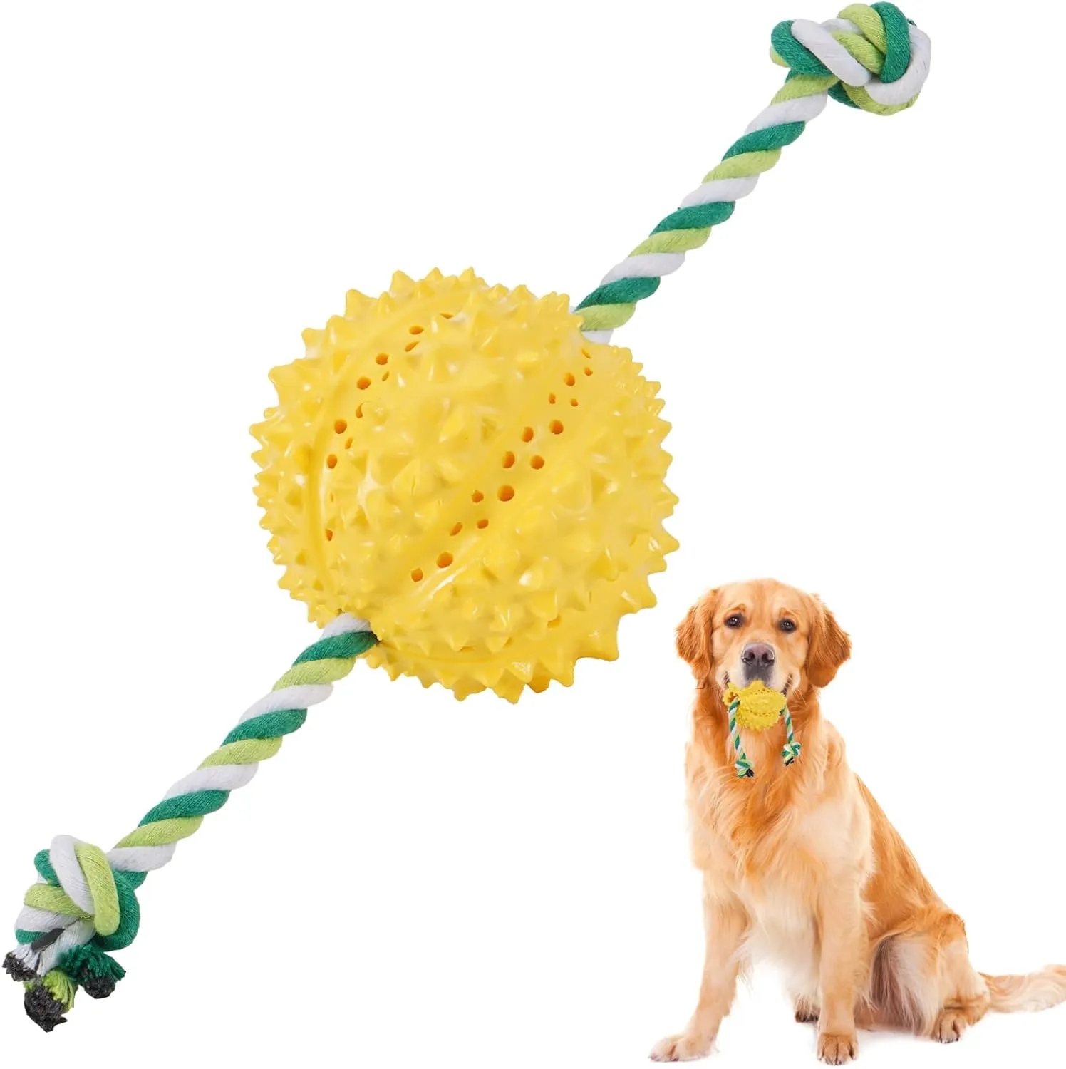 Indestructible Pet Chew Toy for Aggressive Chewer, Durable Rubber Ball, Dog Training Ball with Rope, Intereactive Toy for Easy Throwing or Tug of War, Pet Toy for Medium and Small Dog