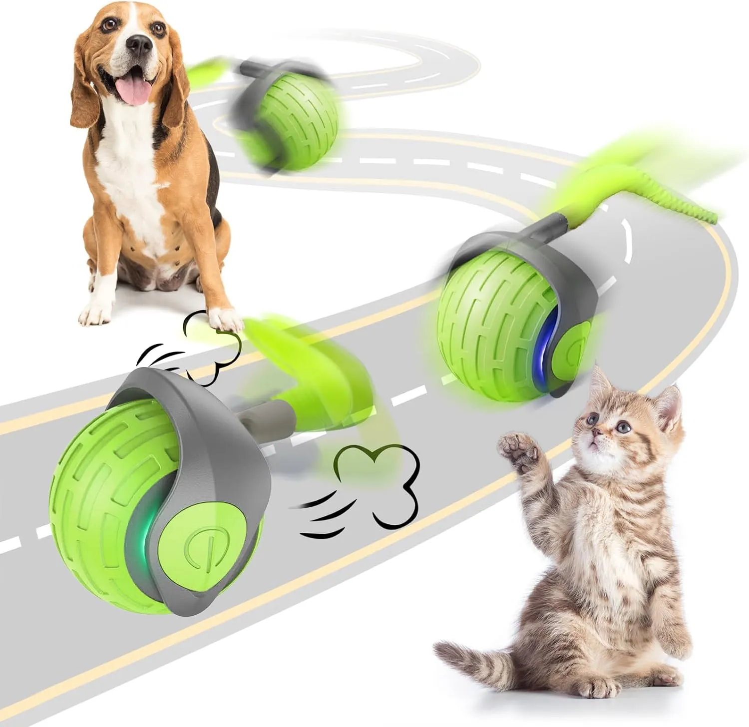 Interactive Cat Toy Balls, 2025 New Automatic Moving Cat Ball with Tail, Motion Activated Smart Self Rolling Cat Ball Toy, Cat Stimulation Toys for Bored Indoor Cats (Green)
