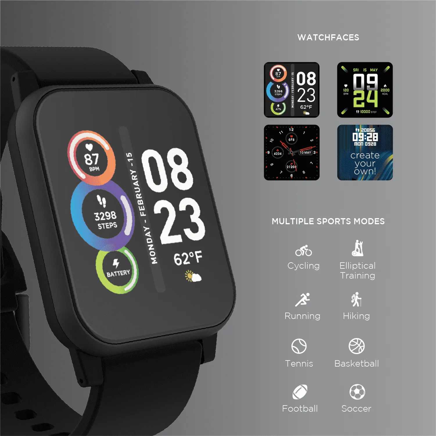 iTech Fusion 2 Unisex Black Smart Watch with Wireless Headphone 900348B-40-G02