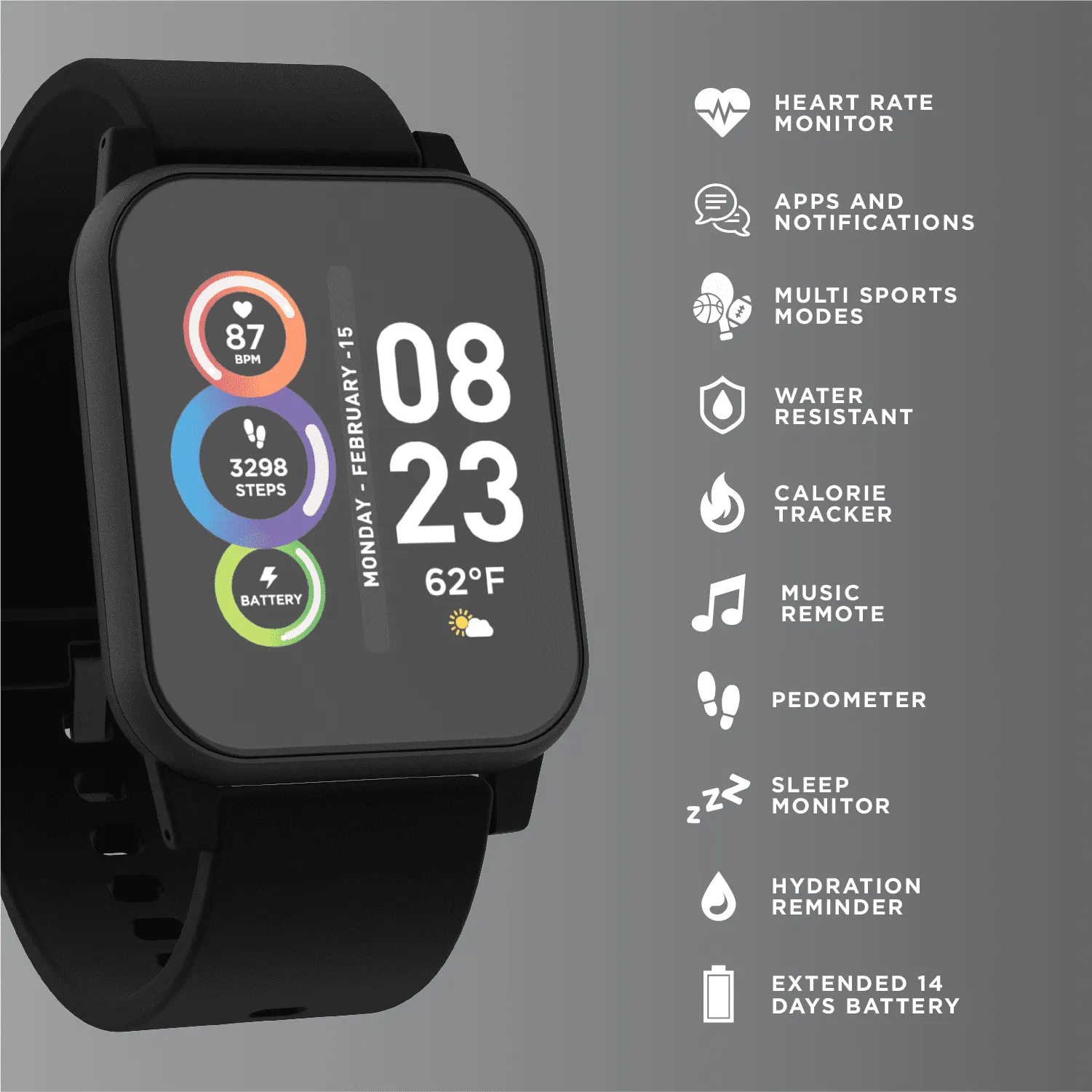 iTech Fusion 2 Unisex Black Smart Watch with Wireless Headphone 900348B-40-G02