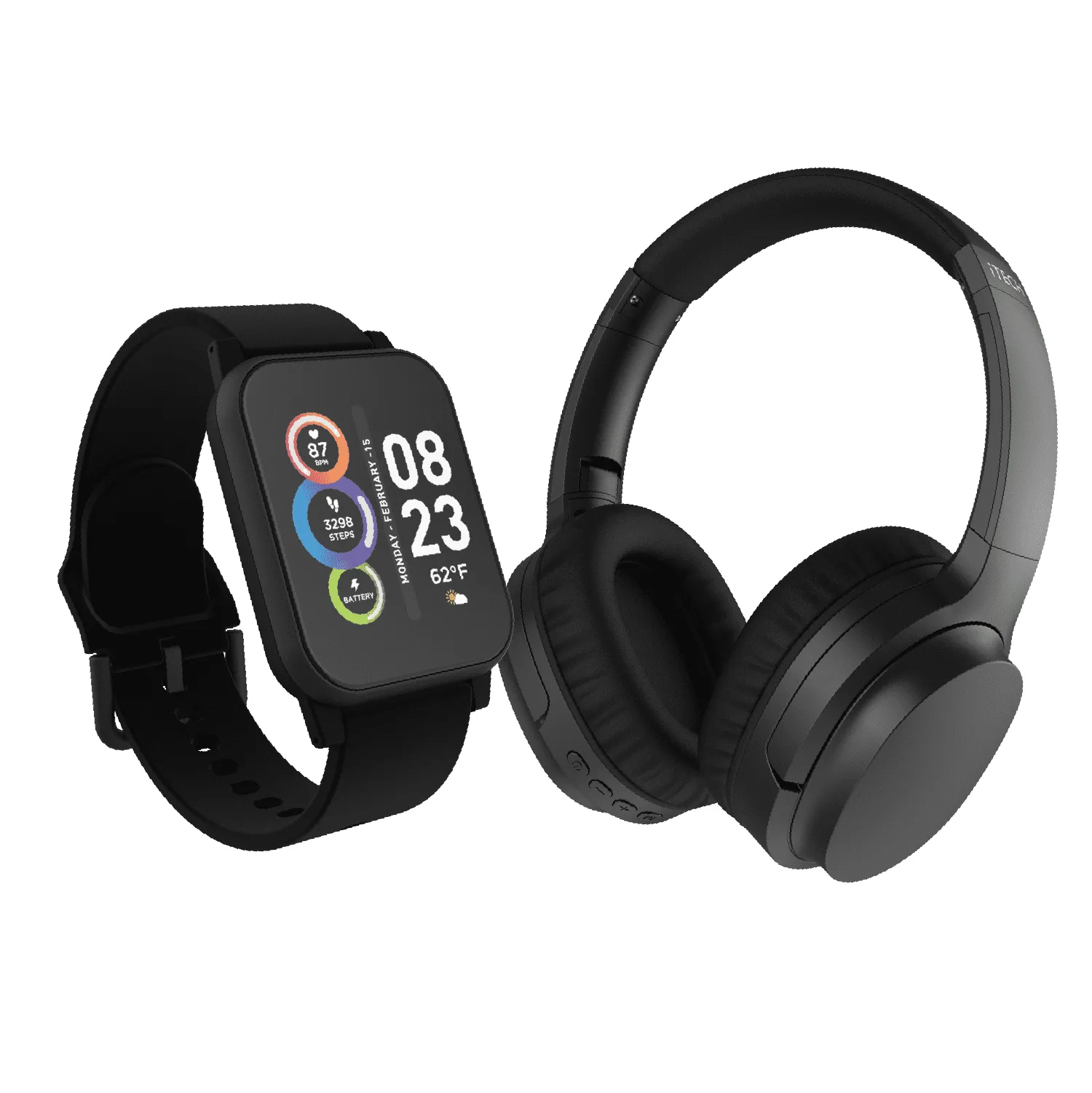 iTech Fusion 2 Unisex Black Smart Watch with Wireless Headphone 900348B-40-G02