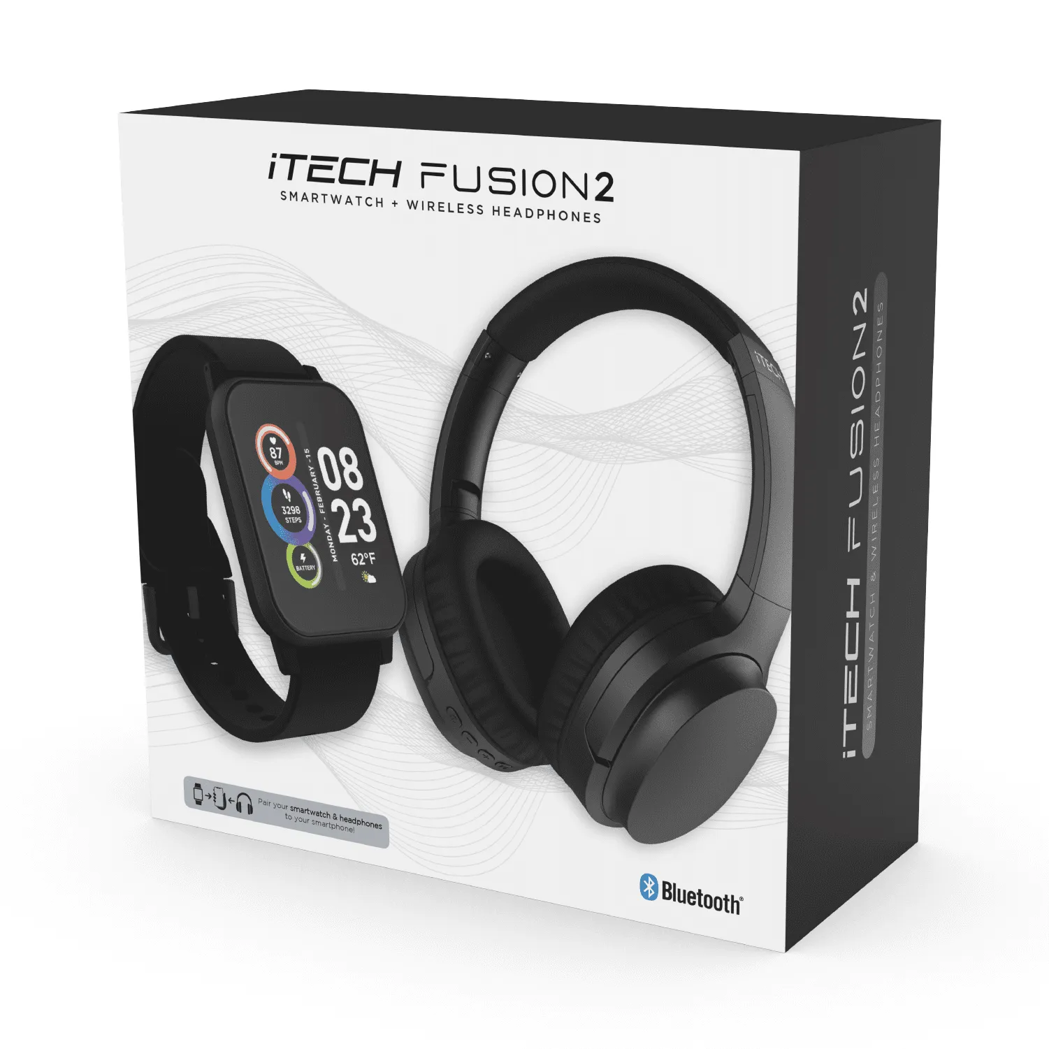 iTech Fusion 2 Unisex Black Smart Watch with Wireless Headphone 900348B-40-G02