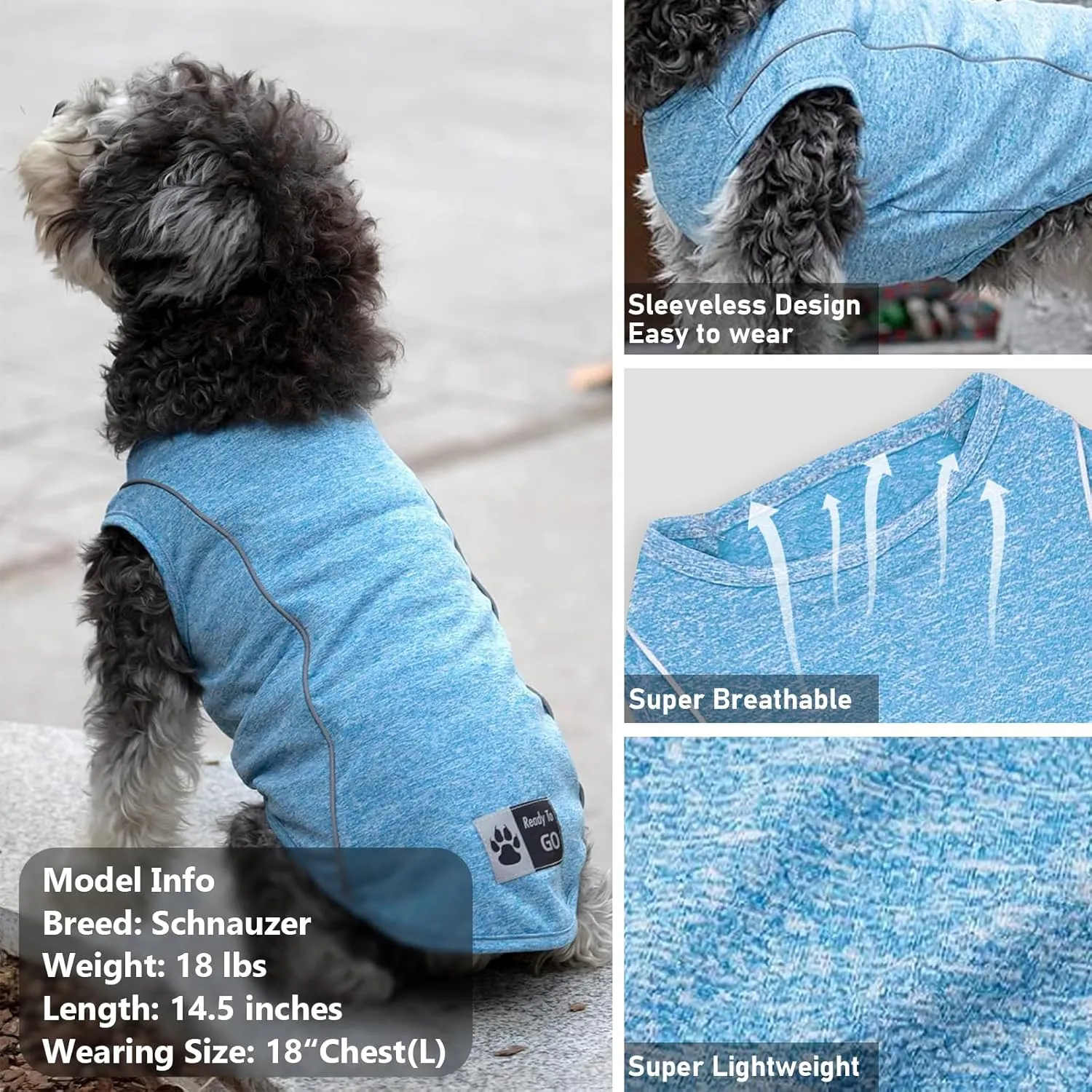 KYEESE Dogs Shirt for Small Dogs Quick Dry Soft Breathable Dog T-Shirt with Reflective Stripe Athletic Tank Top Lightweight Sleeveless Vest Dog Clothes