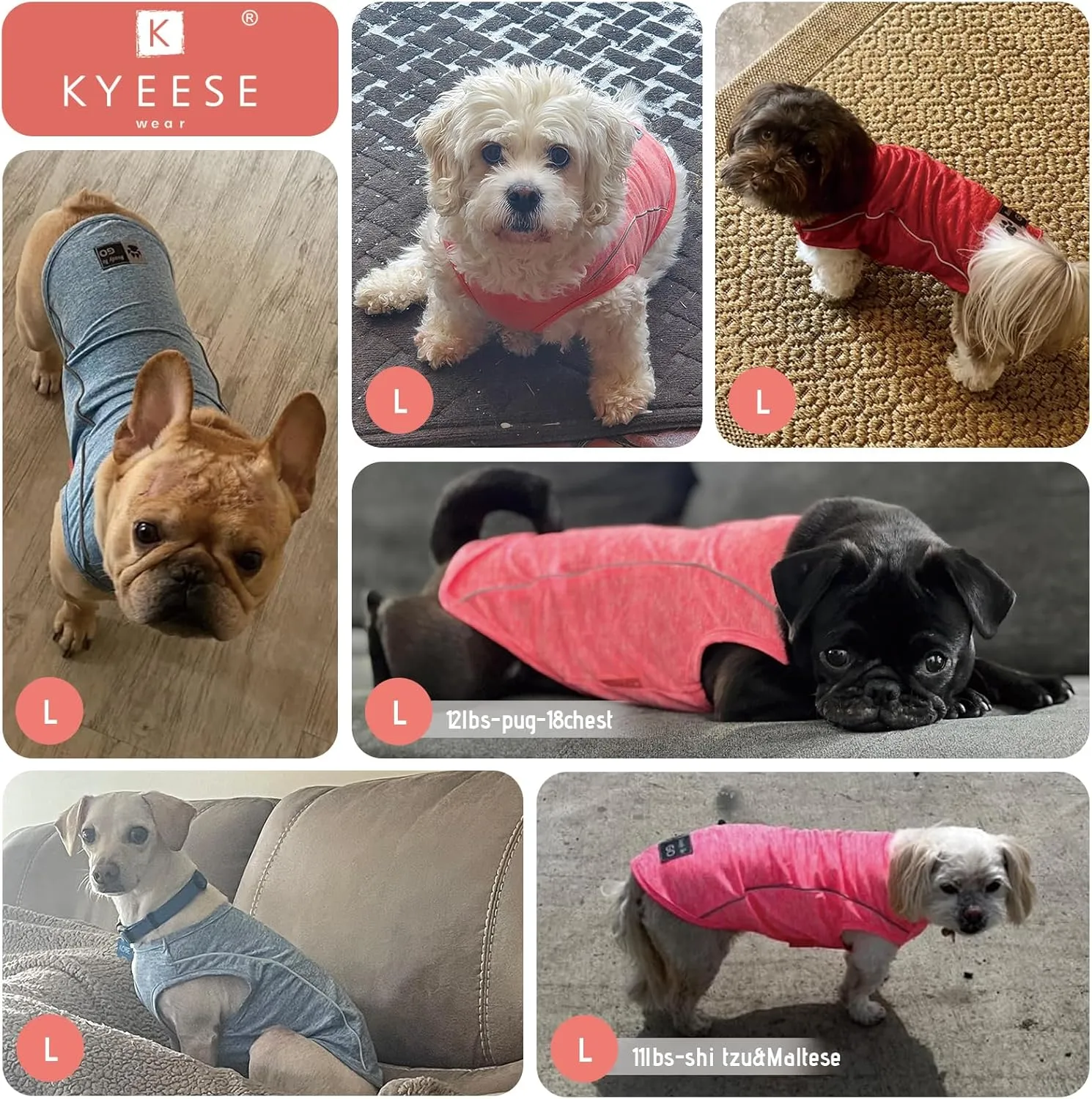 KYEESE Dogs Shirt for Small Dogs Quick Dry Soft Breathable Dog T-Shirt with Reflective Stripe Athletic Tank Top Lightweight Sleeveless Vest Dog Clothes