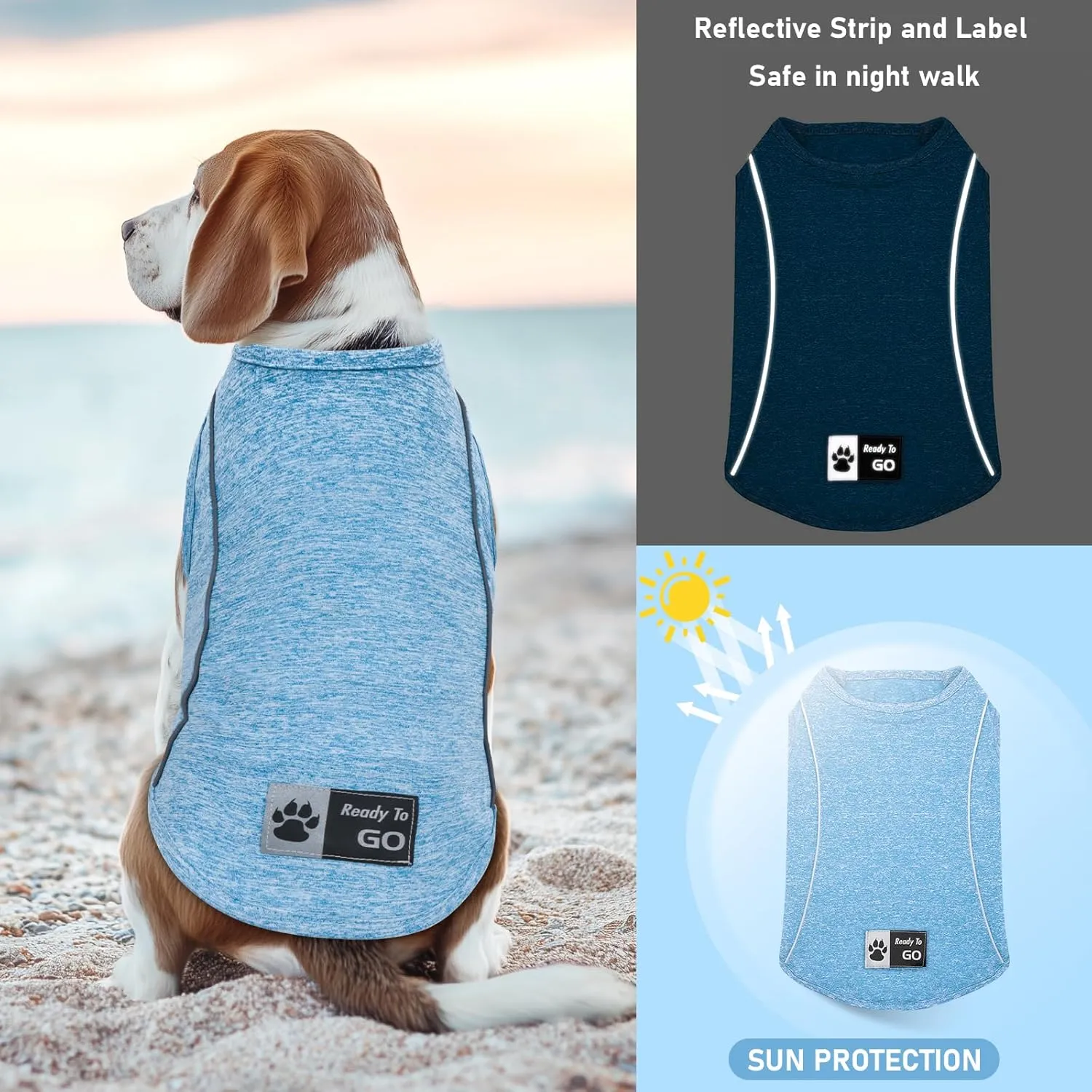 KYEESE Dogs Shirt for Small Dogs Quick Dry Soft Breathable Dog T-Shirt with Reflective Stripe Athletic Tank Top Lightweight Sleeveless Vest Dog Clothes