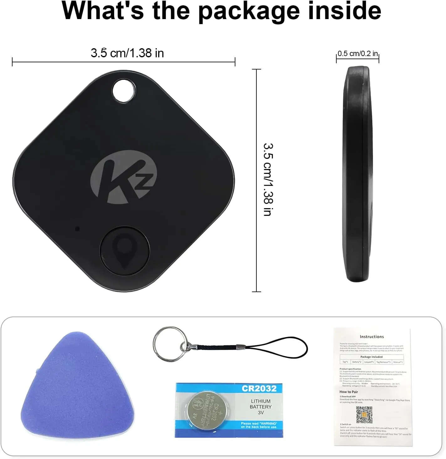 KZO Bluetooth Air Tracker Tag 4 Pack, iOS and Android Compatible, Find Nearby, Phone Finder, Loud Ring, Replaceable Battery, for Keys/Backpacks/Wallets, Black