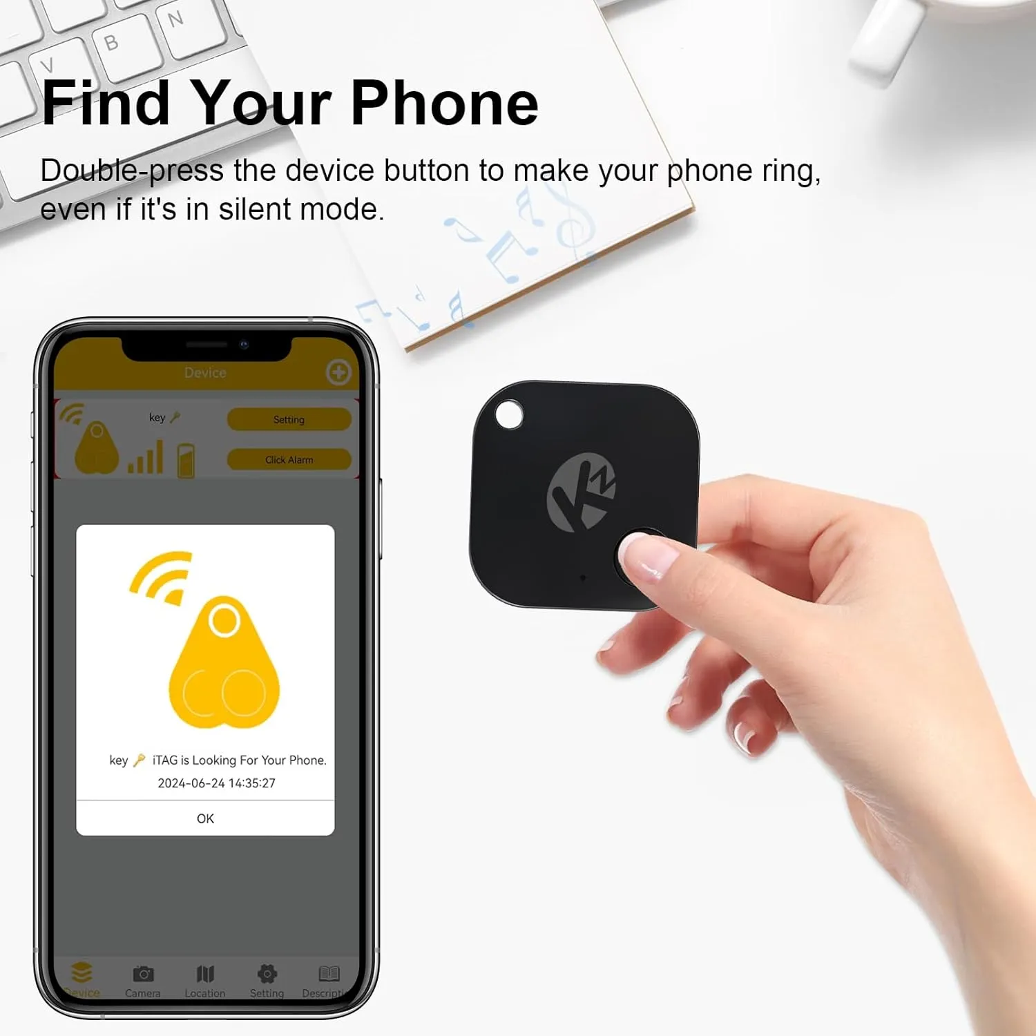 KZO Bluetooth Air Tracker Tag 4 Pack, iOS and Android Compatible, Find Nearby, Phone Finder, Loud Ring, Replaceable Battery, for Keys/Backpacks/Wallets, Black