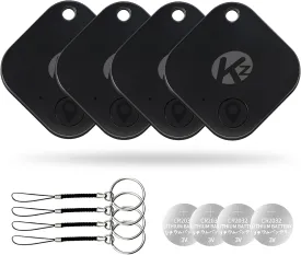 KZO Bluetooth Air Tracker Tag 4 Pack, iOS and Android Compatible, Find Nearby, Phone Finder, Loud Ring, Replaceable Battery, for Keys/Backpacks/Wallets, Black