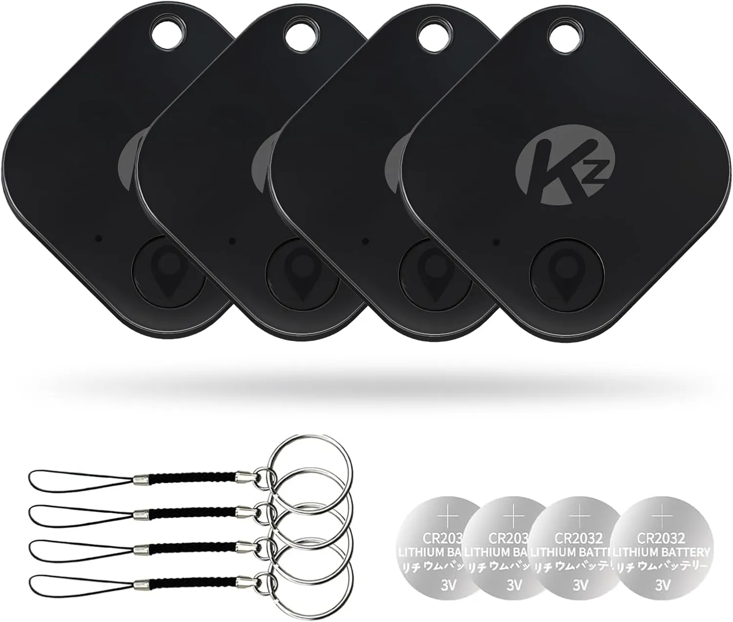 KZO Bluetooth Air Tracker Tag 4 Pack, iOS and Android Compatible, Find Nearby, Phone Finder, Loud Ring, Replaceable Battery, for Keys/Backpacks/Wallets, Black