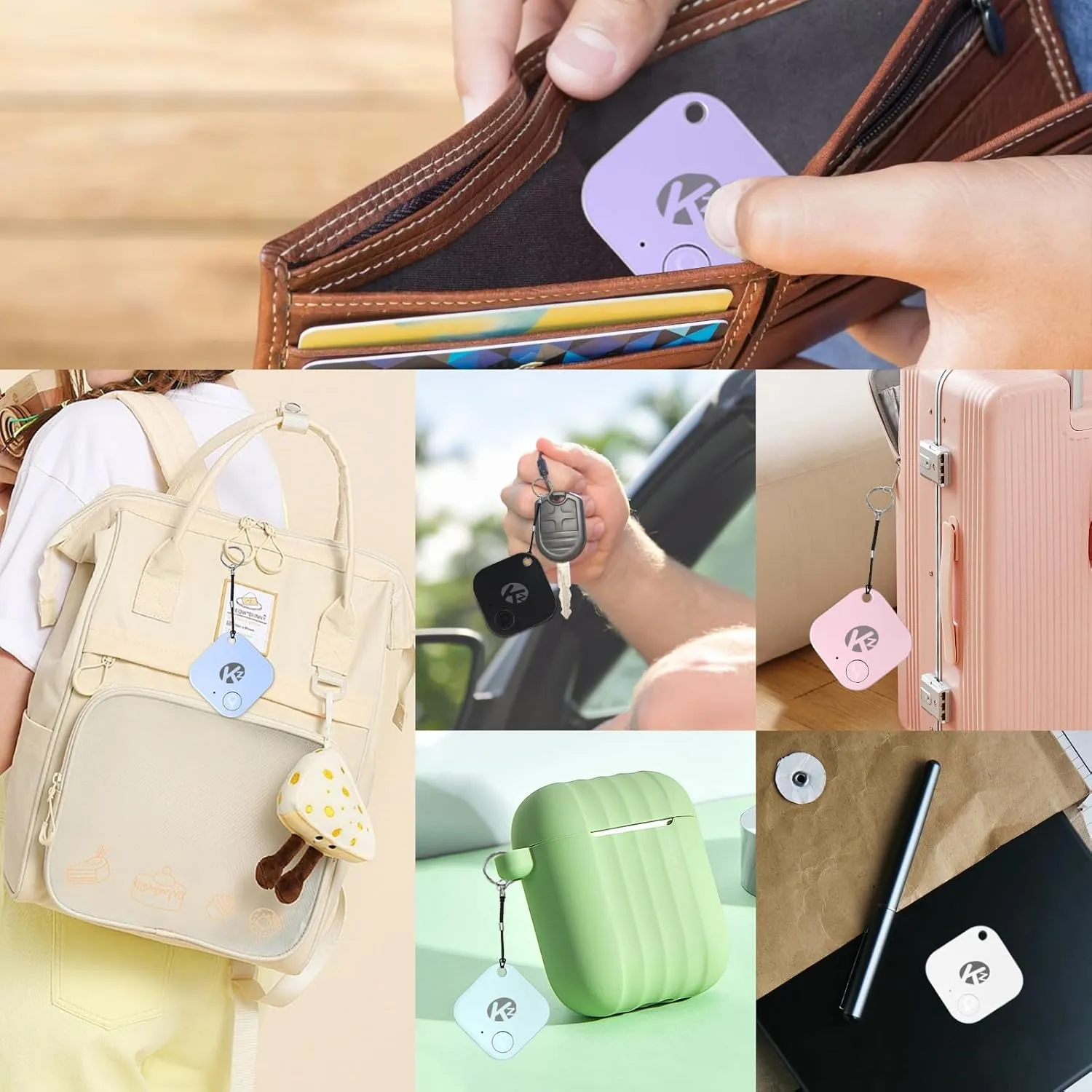 KZO Bluetooth Air Tracker Tag 4 Pack, iOS and Android Compatible, Find Nearby, Phone Finder, Loud Ring, Replaceable Battery, for Keys/Backpacks/Wallets, Black