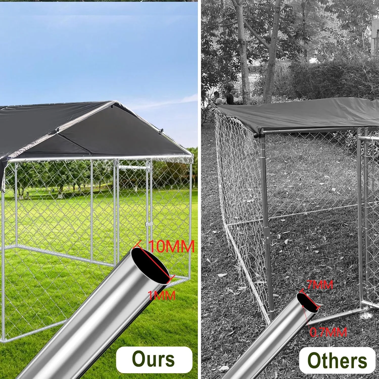 Large Outdoor Dog Kennel with Roof, Large Dog House Pen Enclosure, Anti-Rust Dog Cage with Waterproof UV-Resistant Cover and Updated Secure Lock 9.8'L x 9.8'W x 6.5'H