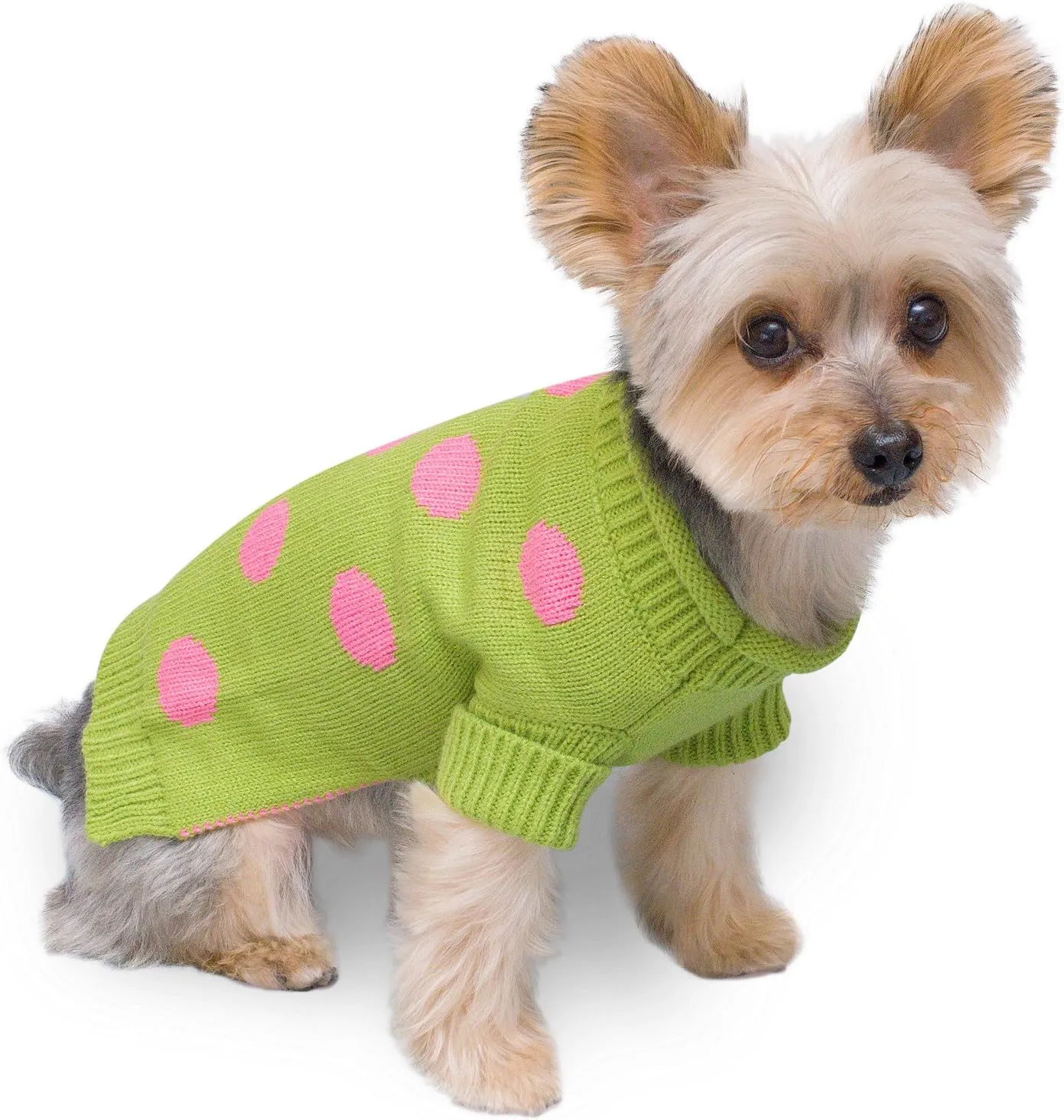 Lime Green Dog Pet Sweater with Pink Polka Dot Size #08