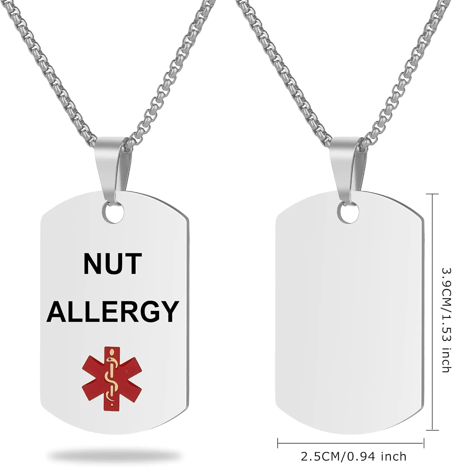 Medical Alert Necklace Laser engraved Tag Custom Engraving Stainless Steel ID Tag Pendant for Men Women