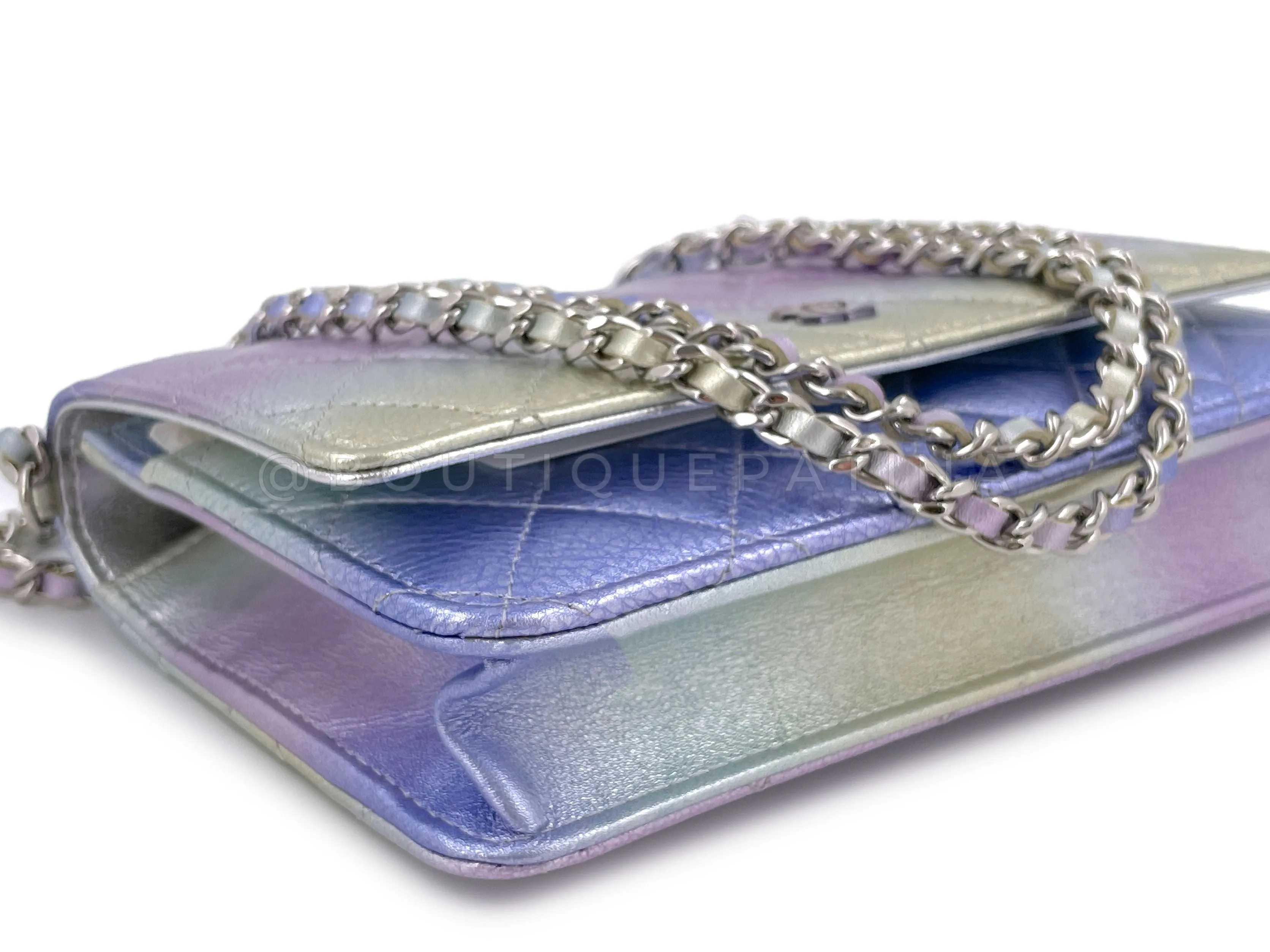 NIB 21K Chanel Iridescent Pink Purple Ombre Wallet on Chain WOC Flap Bag