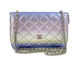 NIB 21K Chanel Iridescent Pink Purple Ombre Wallet on Chain WOC Flap Bag