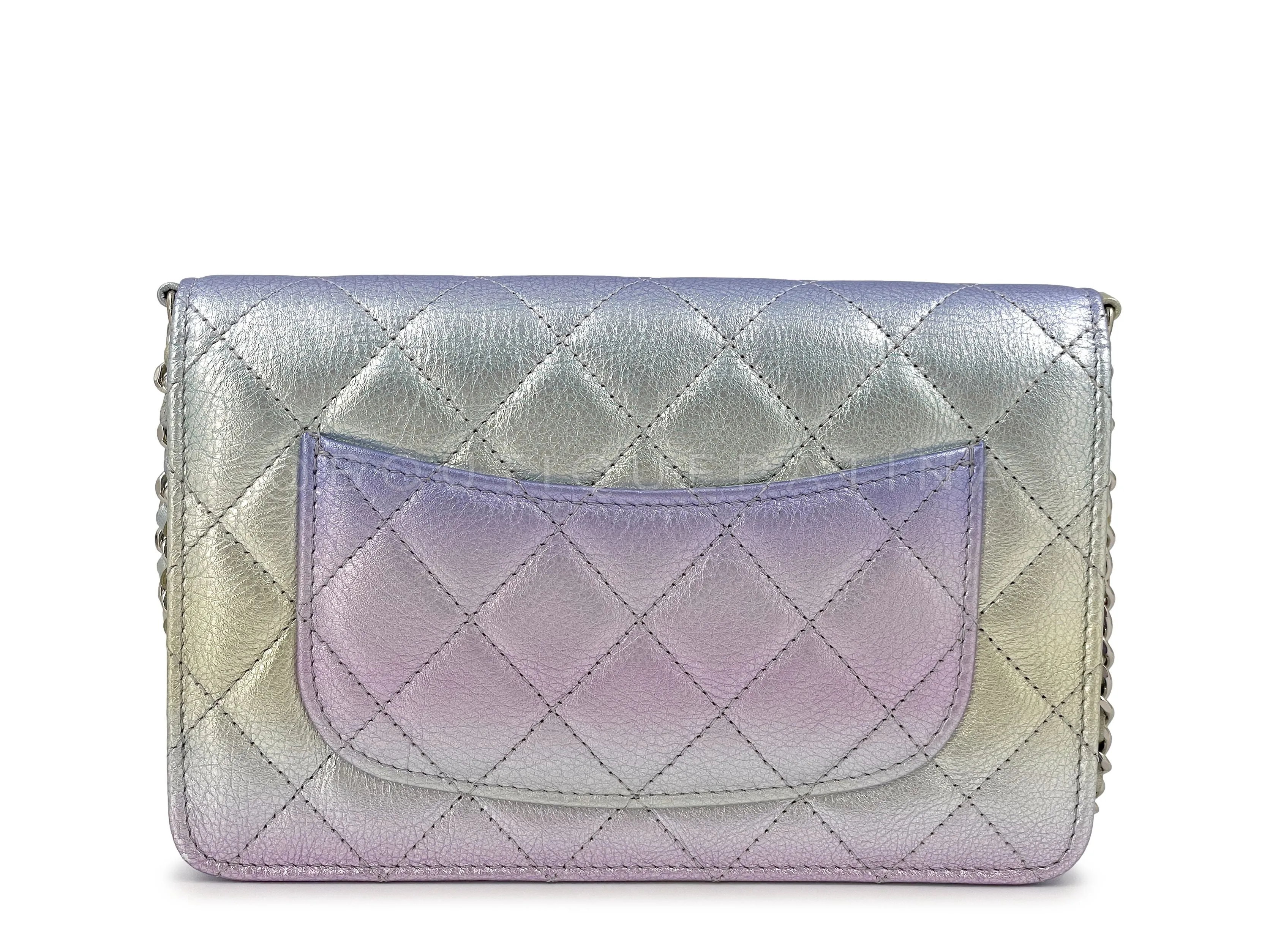 NIB 21K Chanel Iridescent Pink Purple Ombre Wallet on Chain WOC Flap Bag