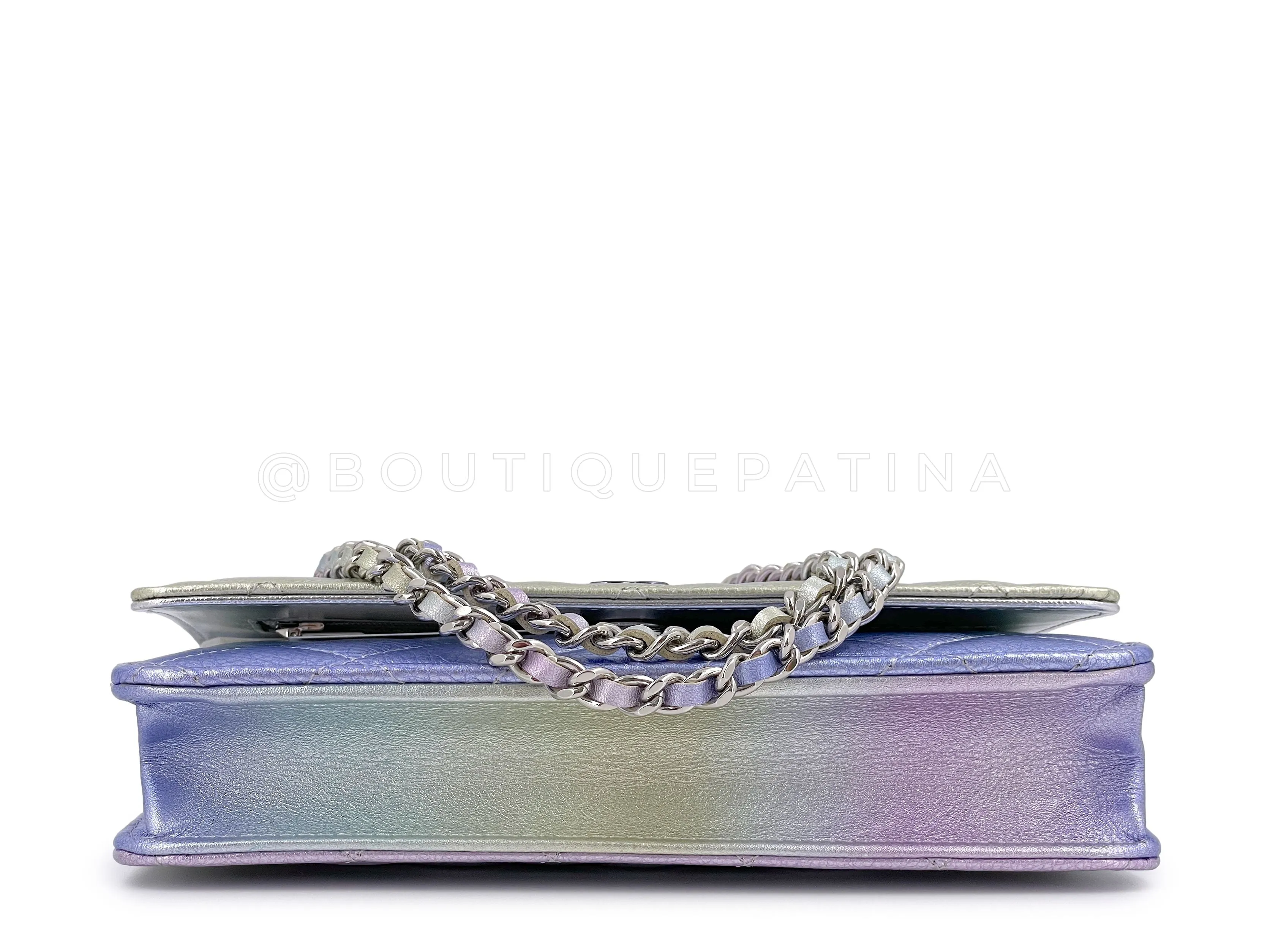 NIB 21K Chanel Iridescent Pink Purple Ombre Wallet on Chain WOC Flap Bag