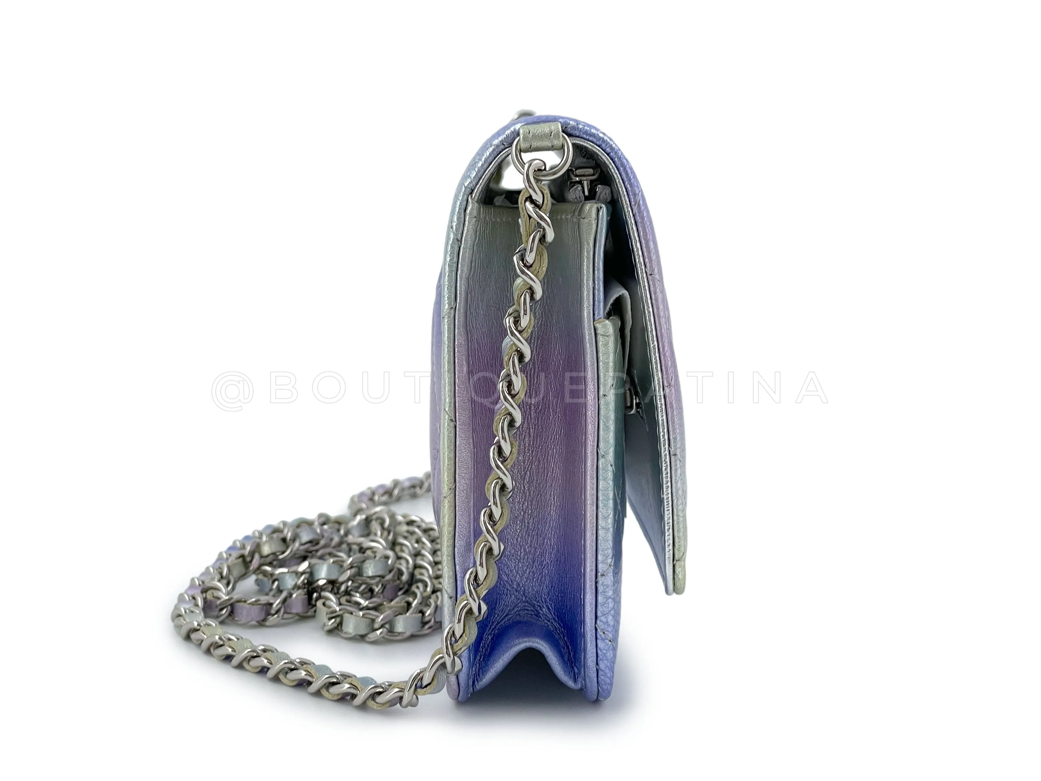 NIB 21K Chanel Iridescent Pink Purple Ombre Wallet on Chain WOC Flap Bag