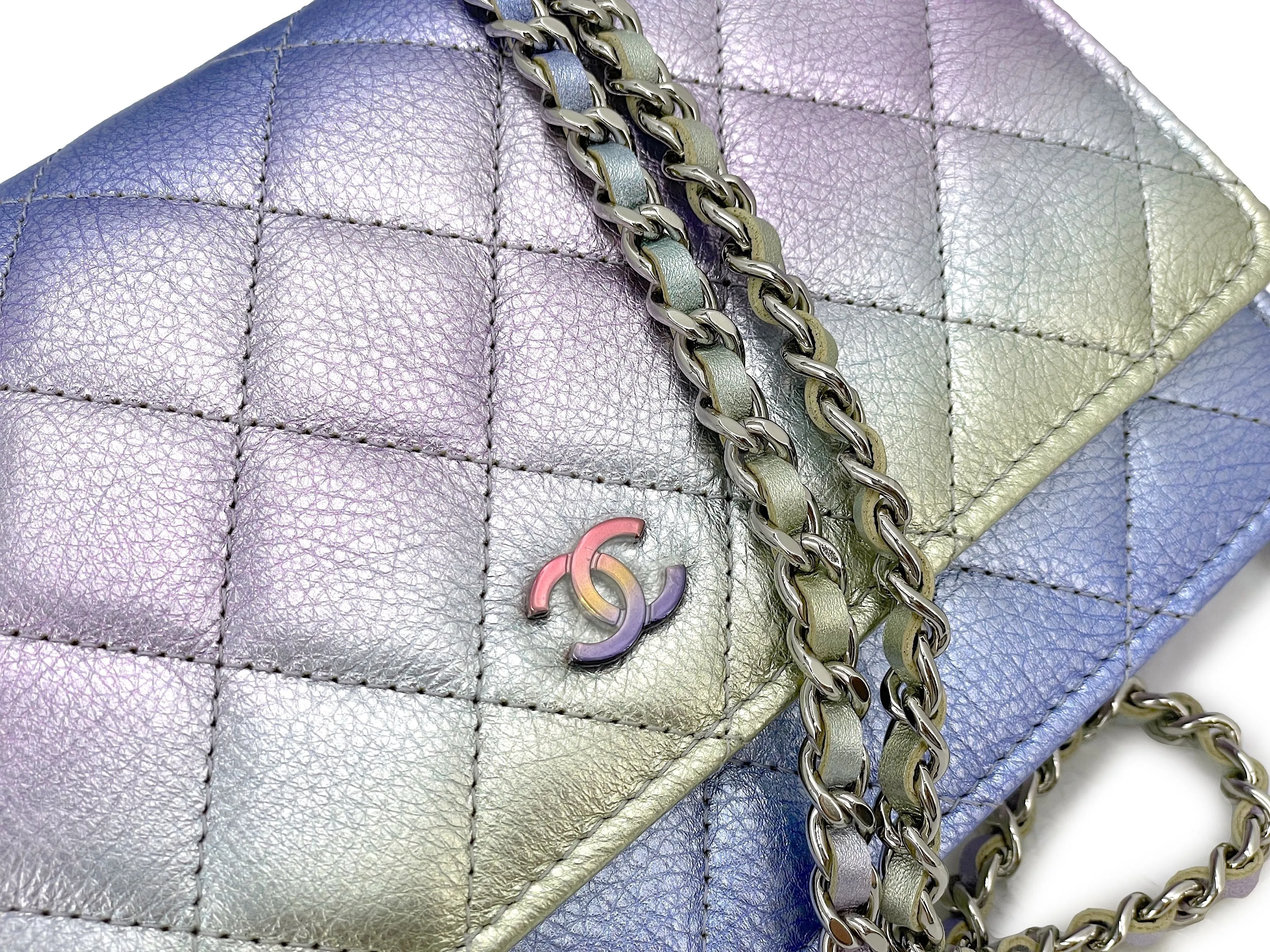 NIB 21K Chanel Iridescent Pink Purple Ombre Wallet on Chain WOC Flap Bag