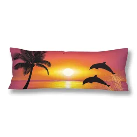 Palm Tree Dolphin Body Pillow Covers Pillowcase with Zipper 21x60 Twin Sides, Beach Sunset Landscape Rectangle Body Pillow Case Protector for Home Couch Sofa Bedding Decorative