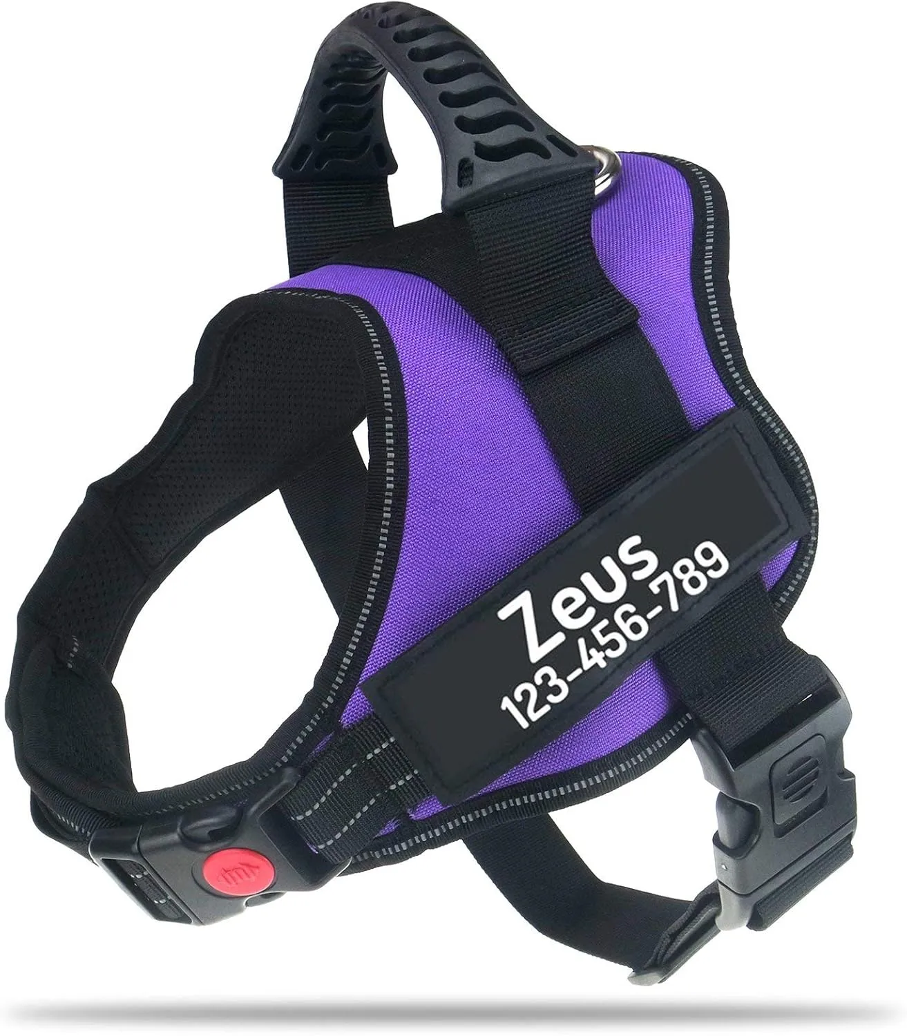 PawPawify Personalized No Pull Dog Harness with Custom Name and Phone Number,Heavy Duty Pet Vest to Prevent Tugging,Pulling,or Choking,Training and Walking,Purple,L Chest 28-38in
